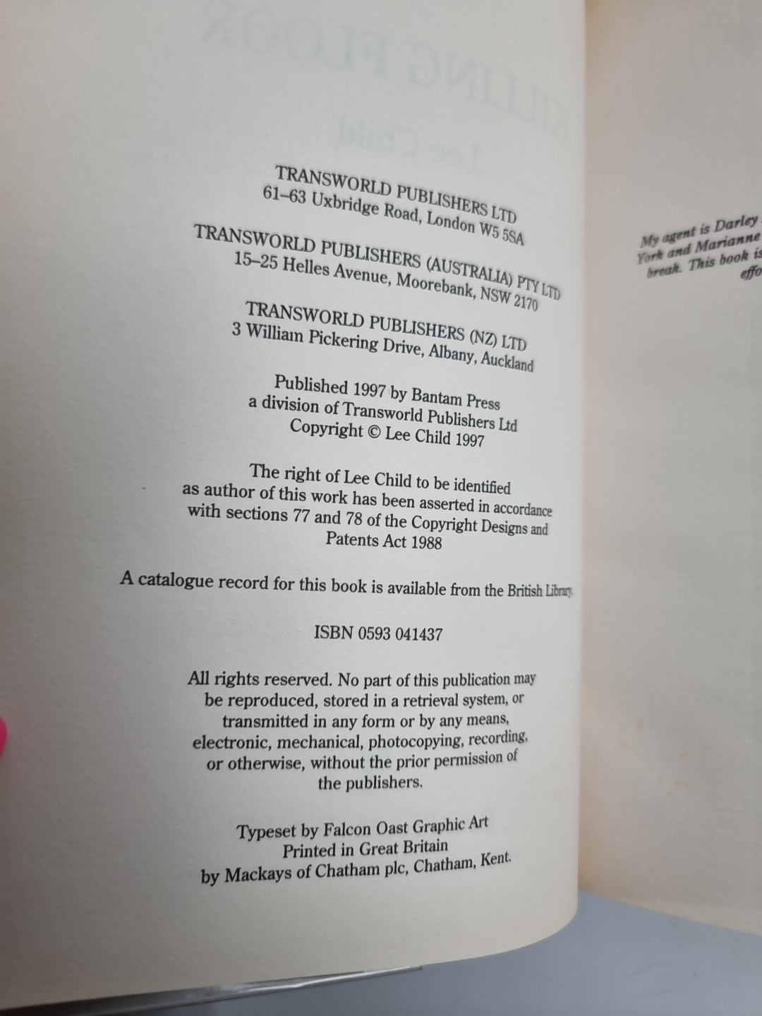 Killing Floor by Lee Child (Hardcover, 1997) 1st Edition New