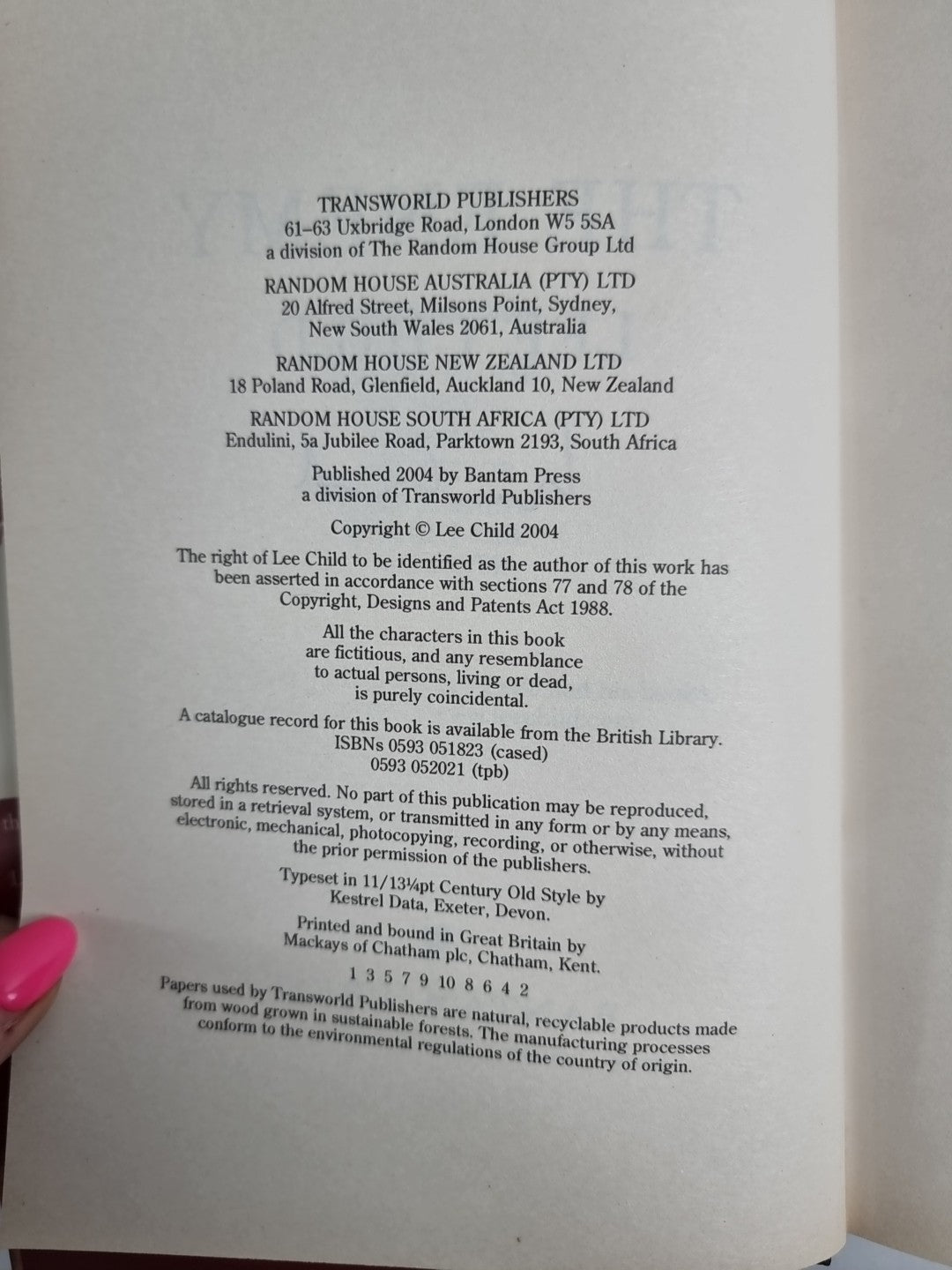 The Enemy by Lee Child (Hardcover, 2004) 1st edition Signed New and unread