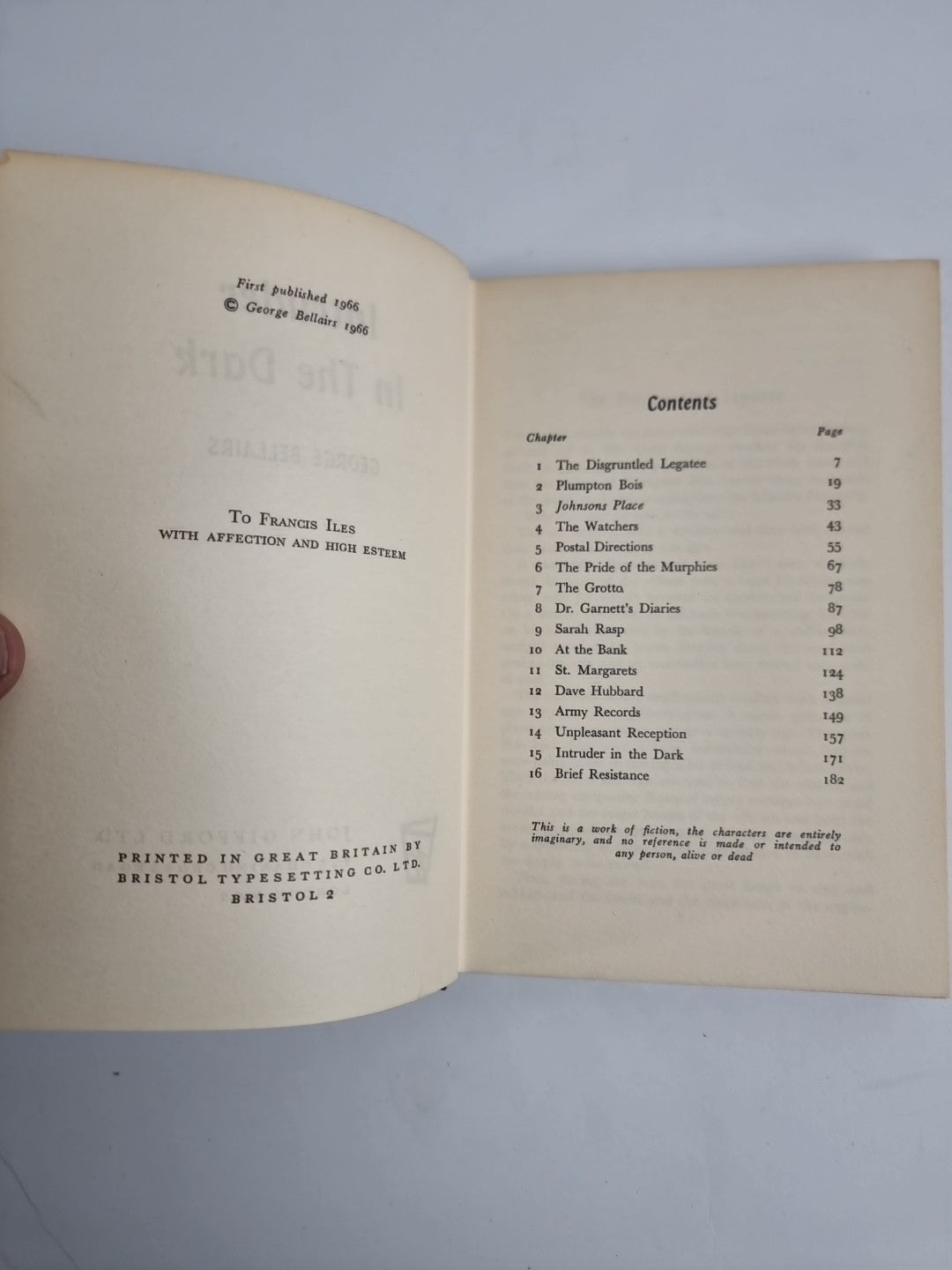 George Bellairs Intruder in the Dark 1966 1st UK Edition Hardback 