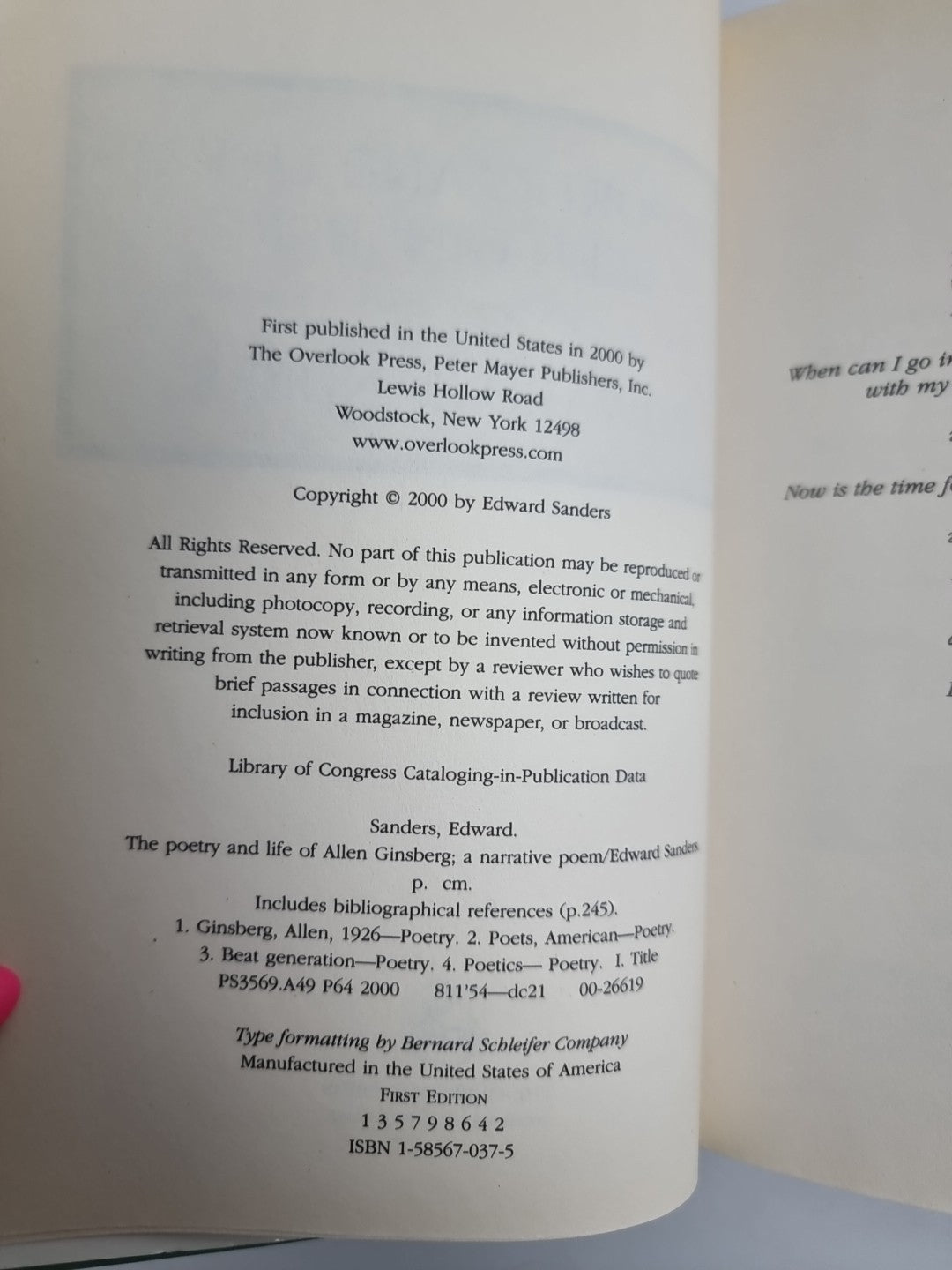 The Poetry And Life Of Allen Ginsberg by E Sanders 1st Edition unread