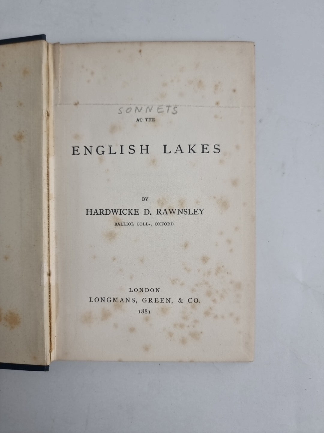 Sonnets at the English Lakes, H. D. Rawnsley — First Edition, 1881