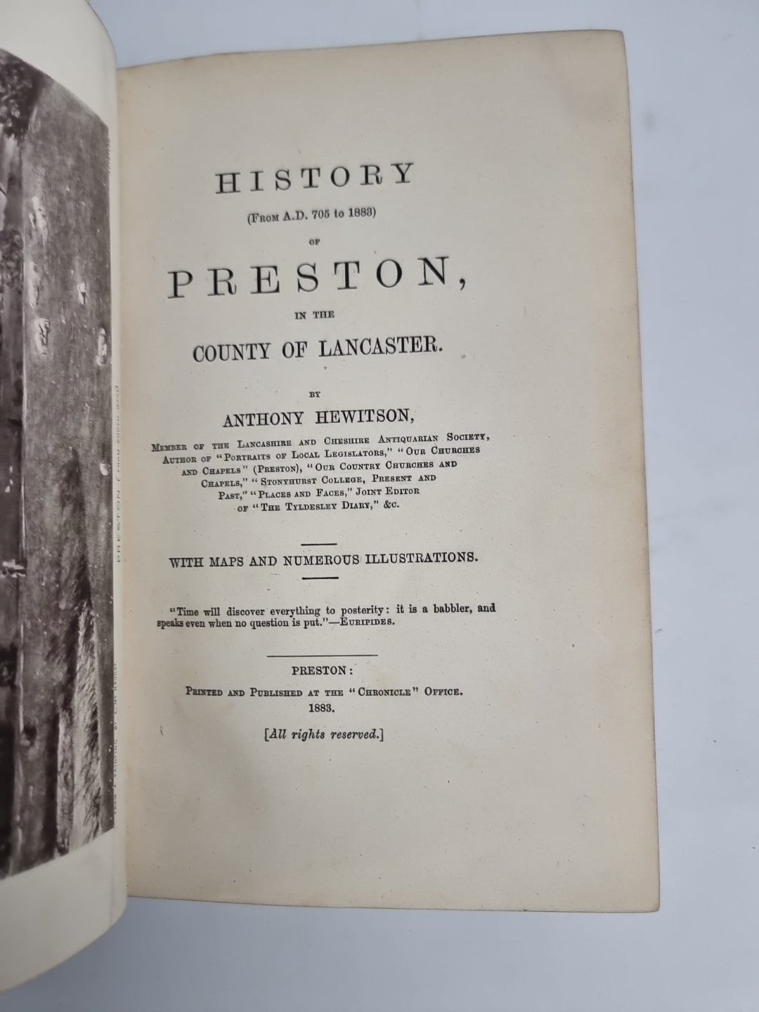 History of Preston 705 To 1883 By Anthony Hewitson 1st Edition 
