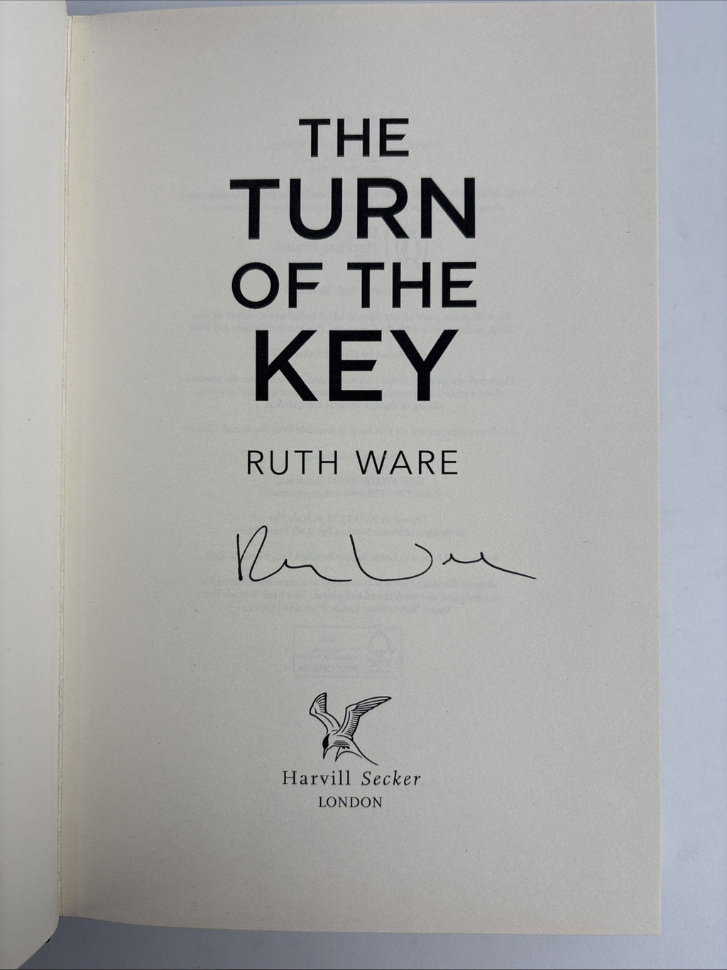 The Turn of the Key By Ruth Ware Signed 1st Edition