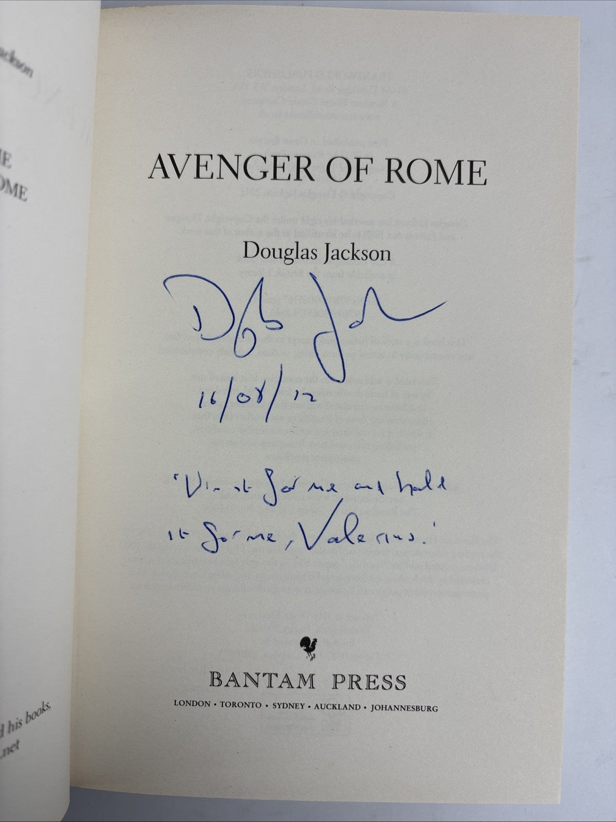 Avenger of Rome by Douglas Jackson Hardback 1st Edition Signed