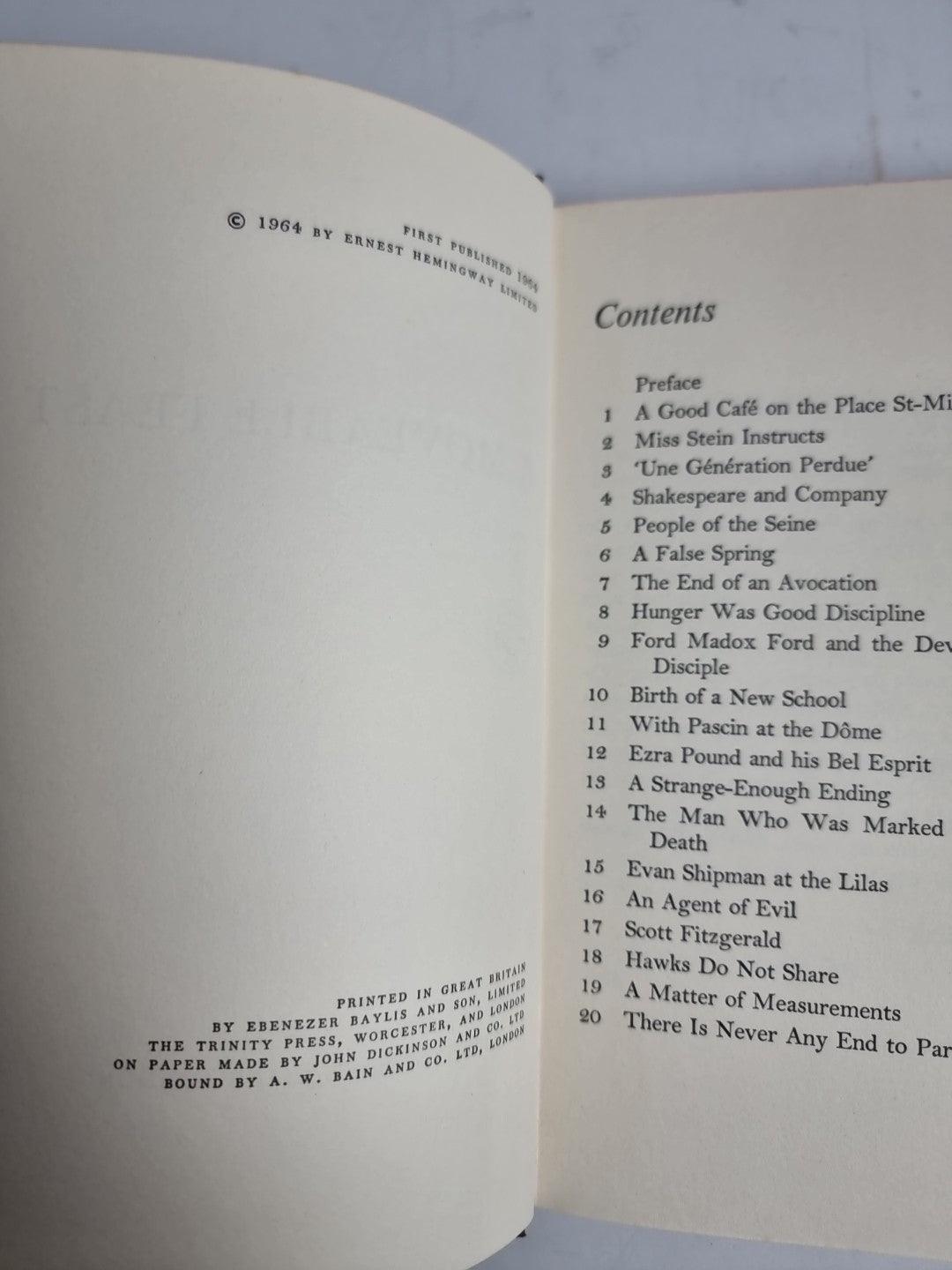 A Moveable Feast by Ernest Hemingway First UK Edition 1964