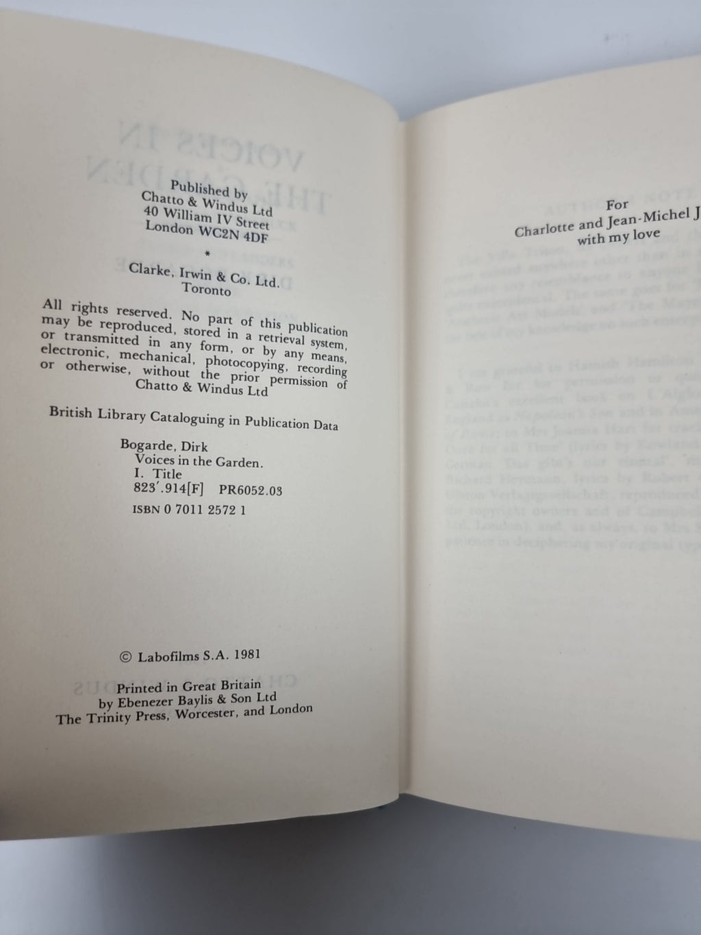 Dirk Bogarde, Voices in the Garden — 1st Edition