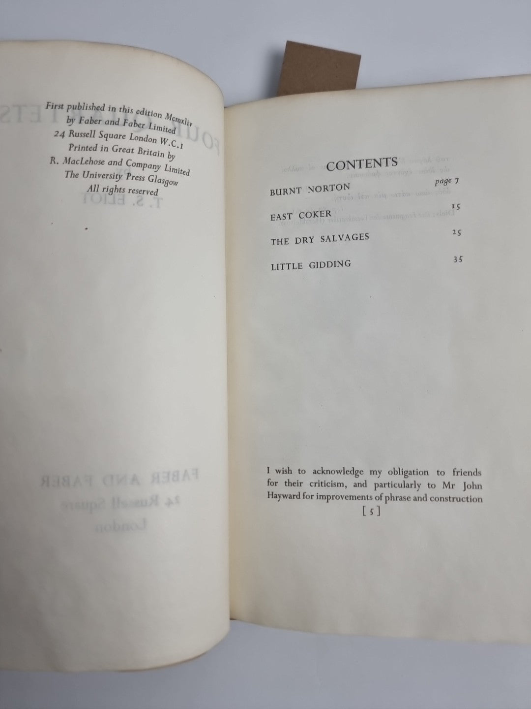 Four Quartets & What Is A Classic By T.S. Eliot. Both 1st Edition 