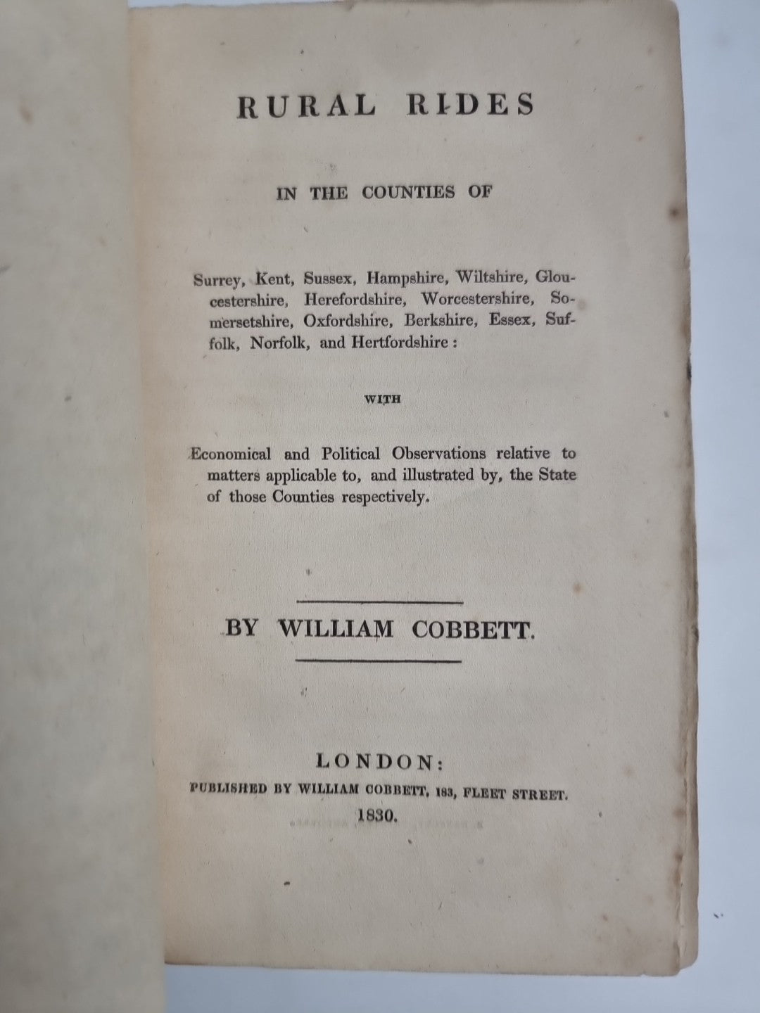 COBBETT, William.Rural Rides 1830 1st Edition -Fine- A very scarce classic