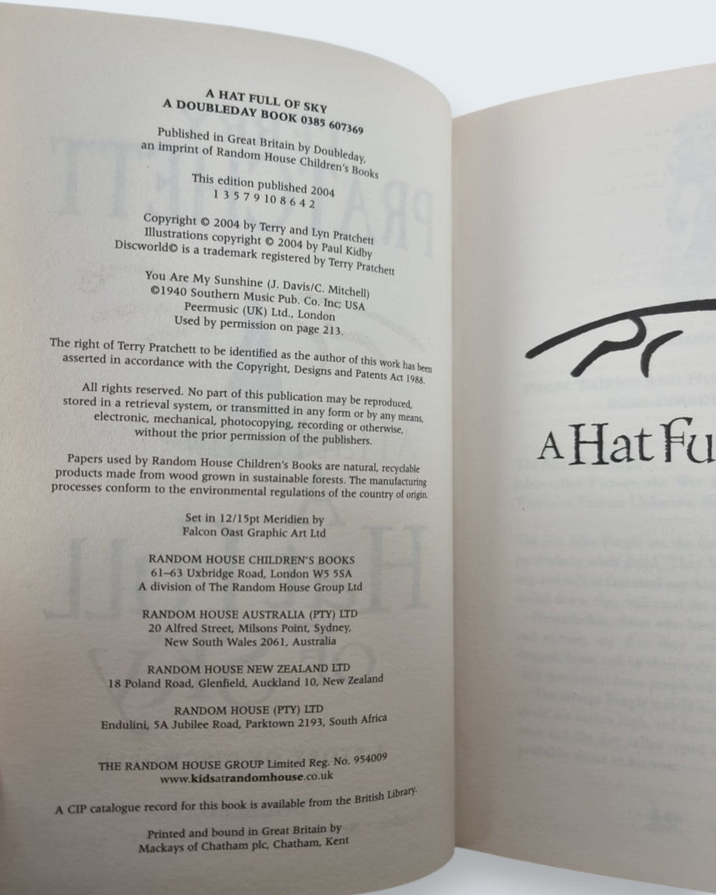 A Hat Full of Sky Terry Pratchett first edition vintage book copyright page
