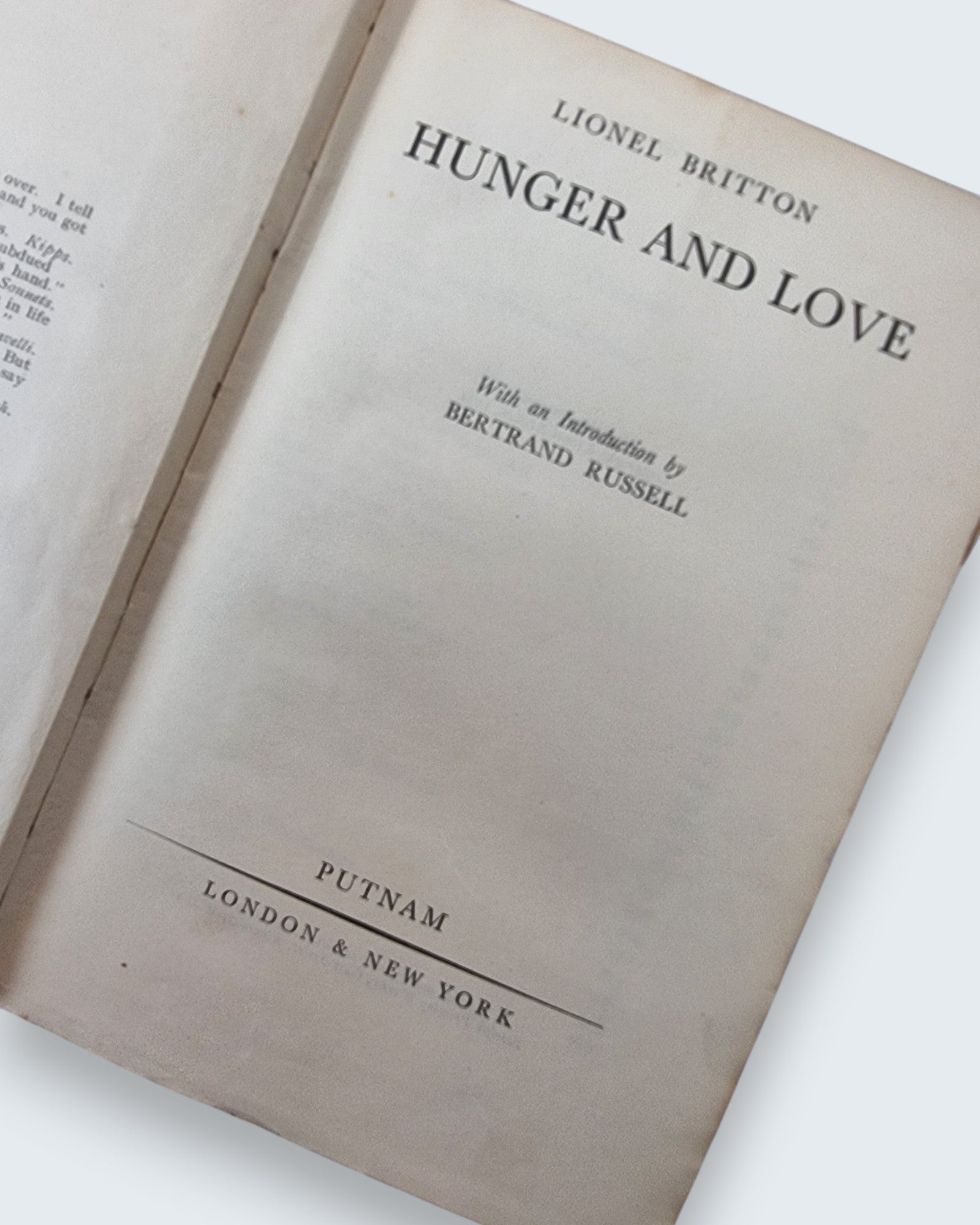 Hunger and Love Lionel Britton first edition vintage book title page