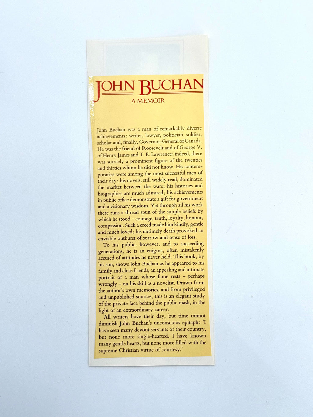 John Buchan: A Memoir, William Buchan — 1st Edition