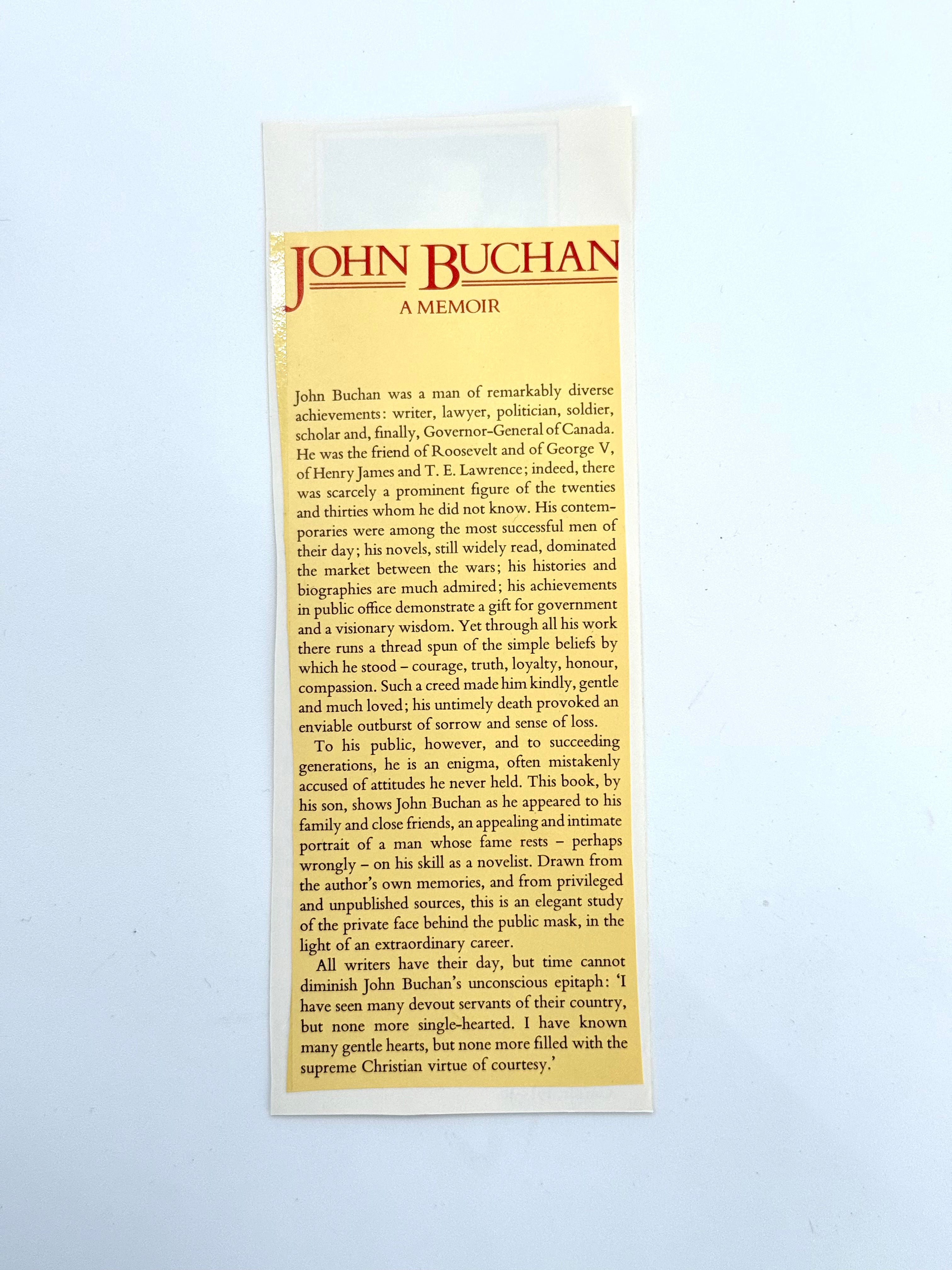 John Buchan: A Memoir, William Buchan — 1st Edition