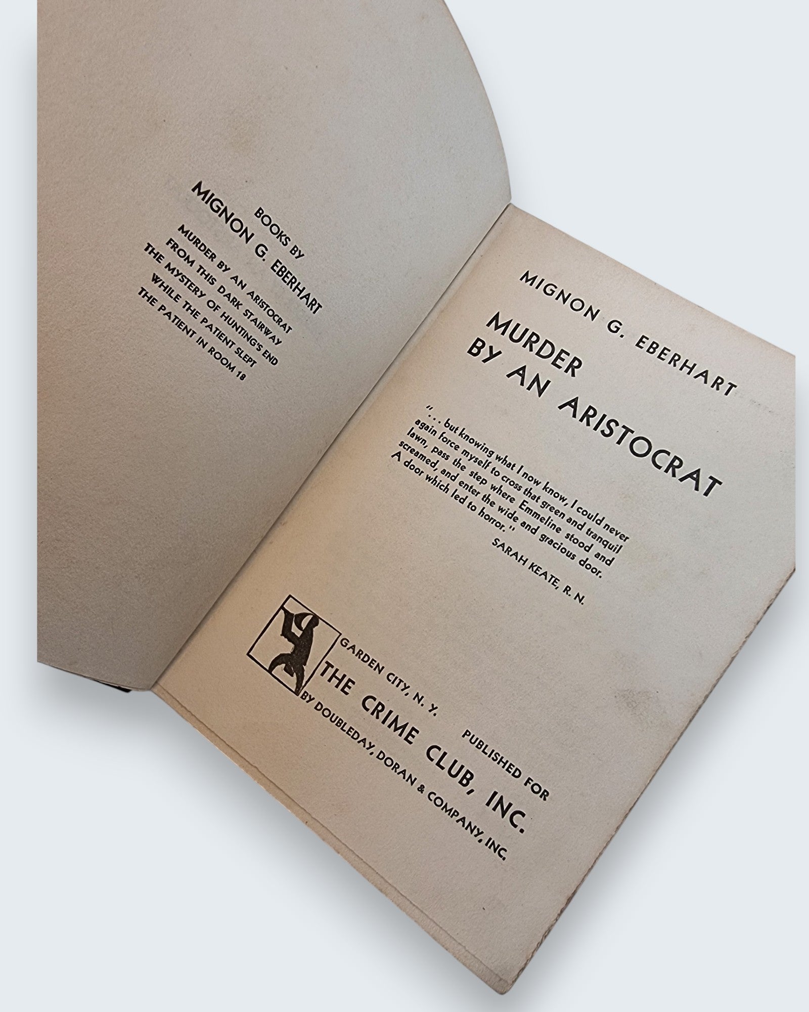 Murder by an Aristocrat Mignon G Eberhart first edition vintage book title page