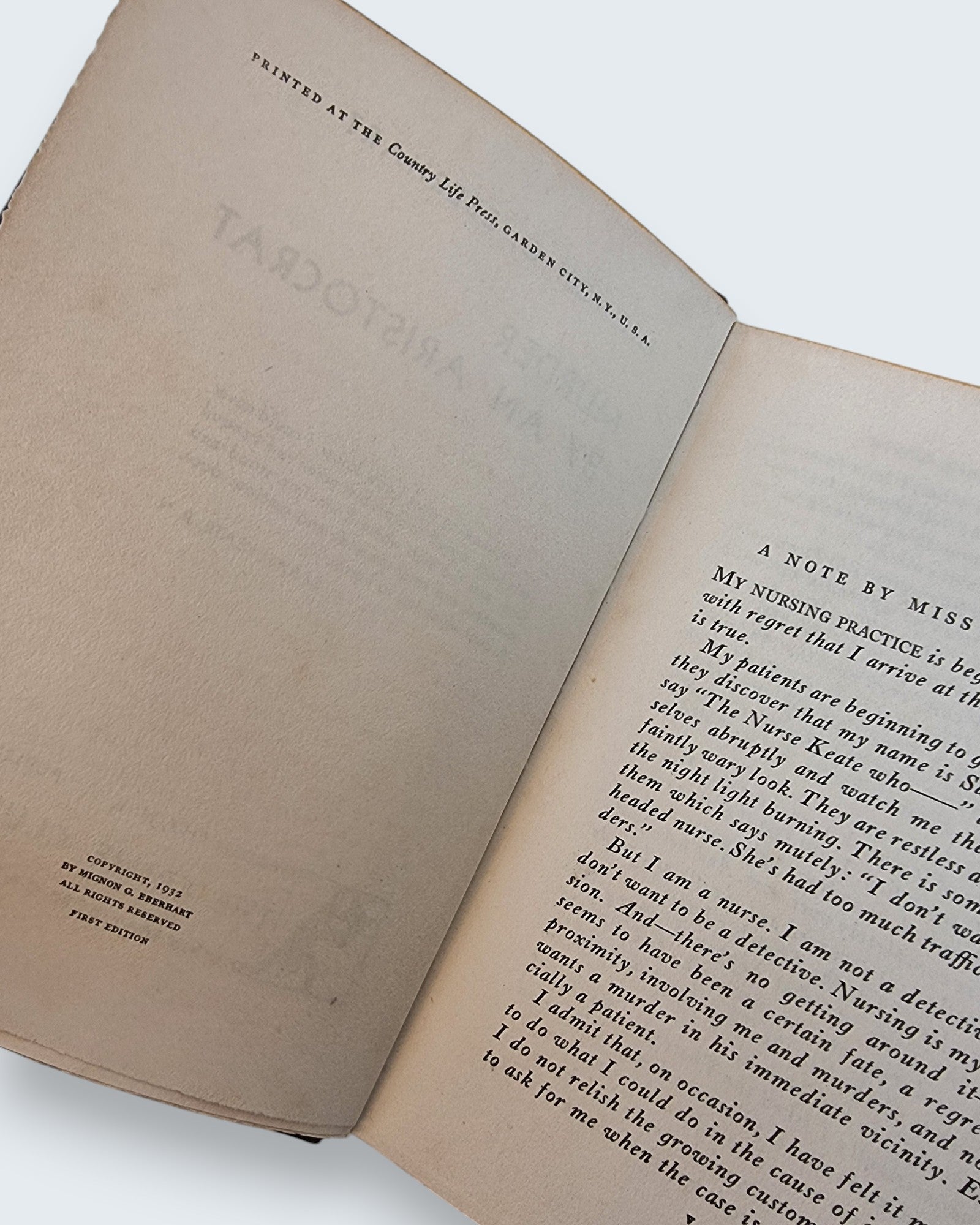 Murder by an Aristocrat Mignon G Eberhart first edition vintage book copyright page