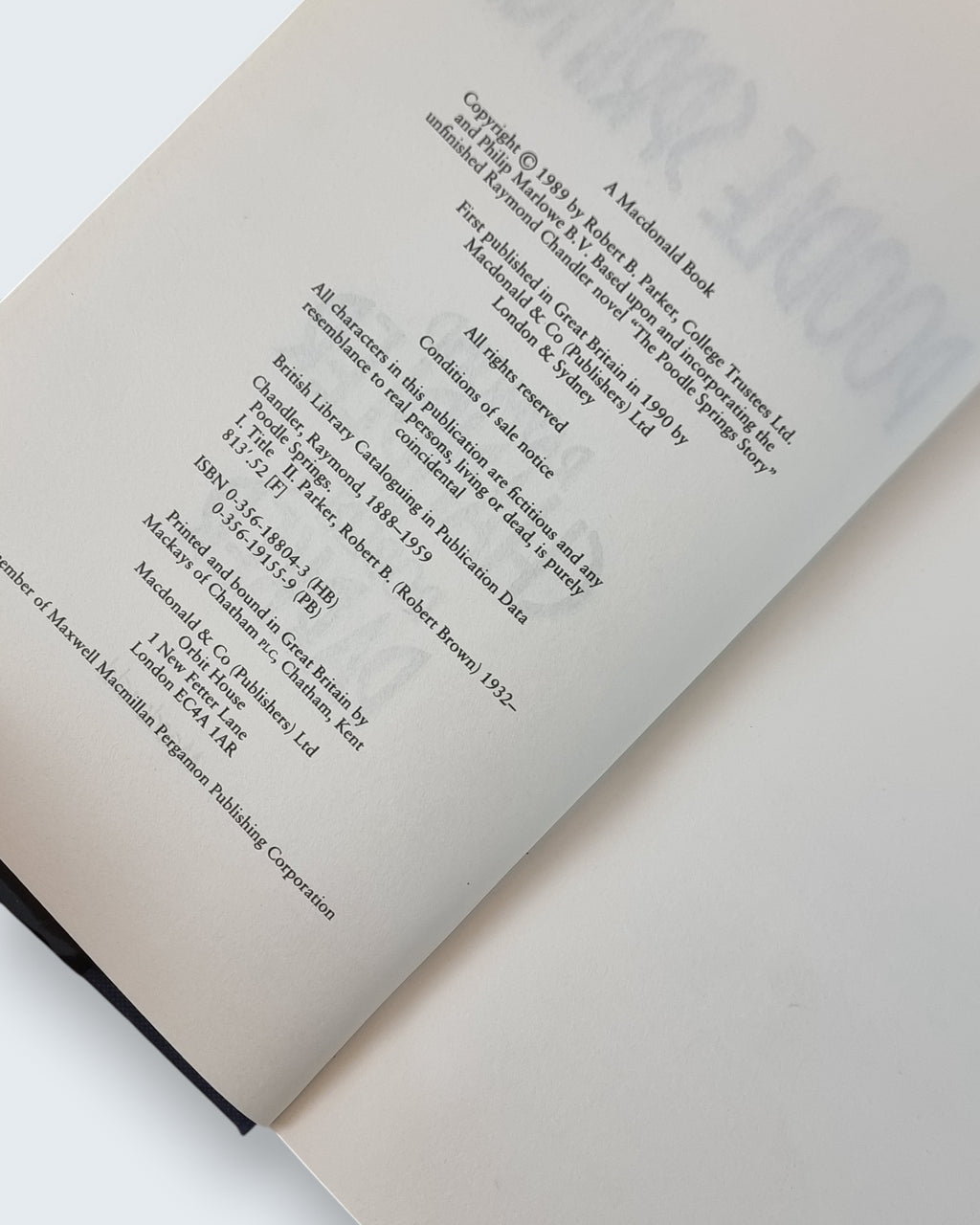Poodle Springs Raymond Chandler and Robert B Parker first edition vintage book copyright page