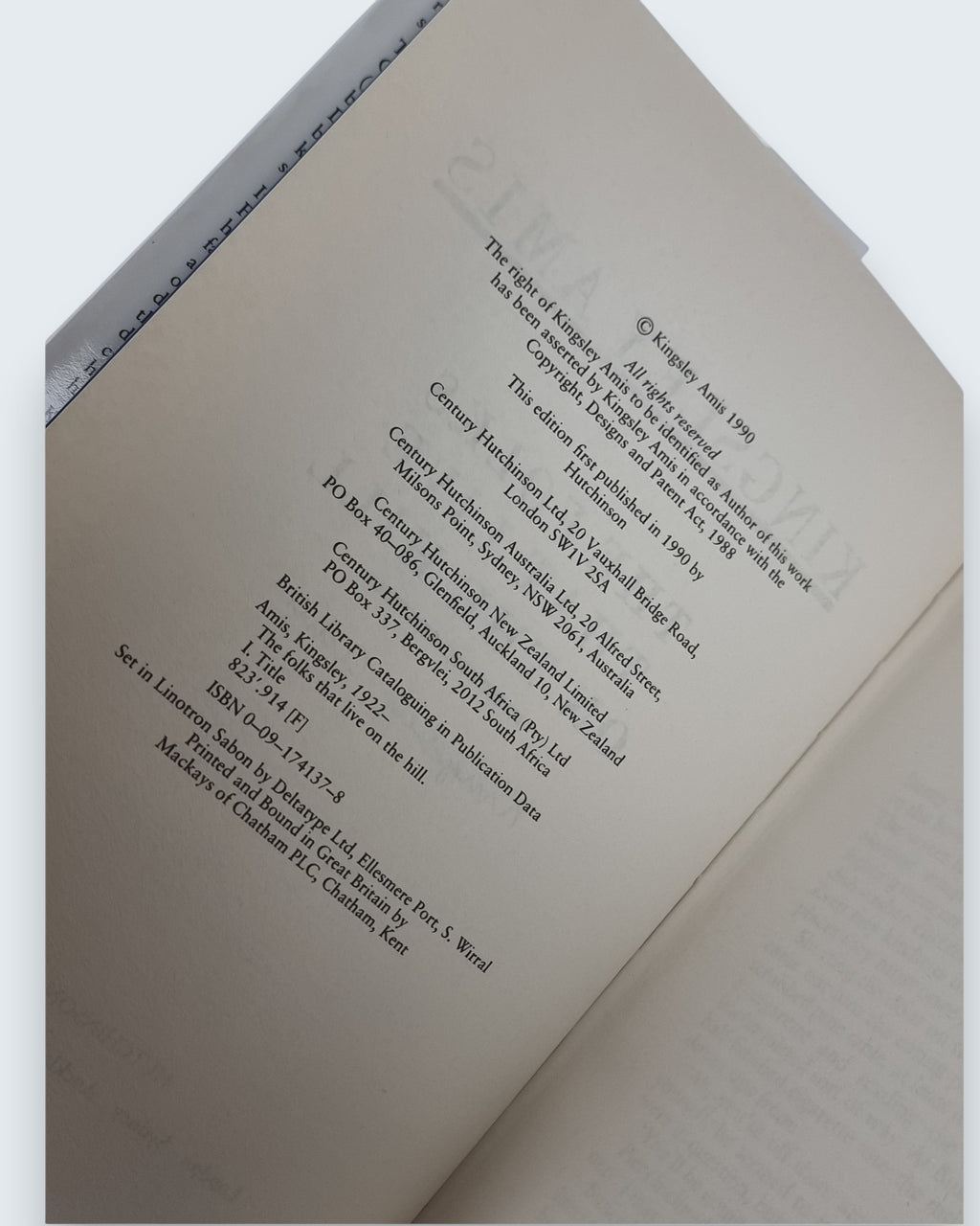 The Folks That Live on the Hill Kingsley Amis signed first edition book copyright page