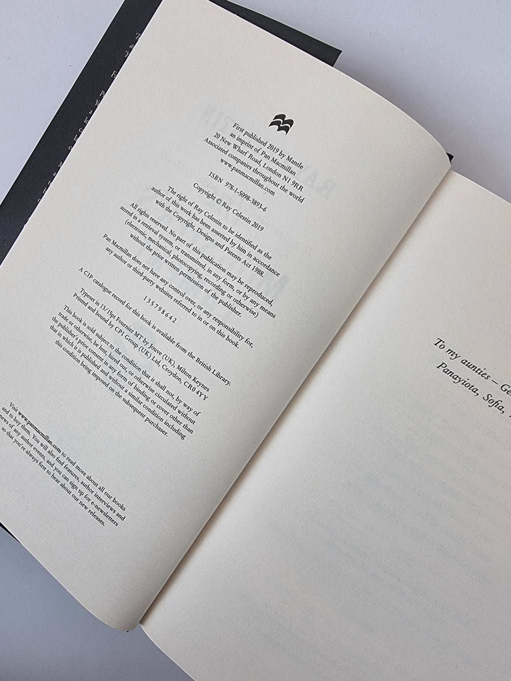 The Mobsters Lament City Blues Quartet Ray Celestin first edition vintage book copyright page