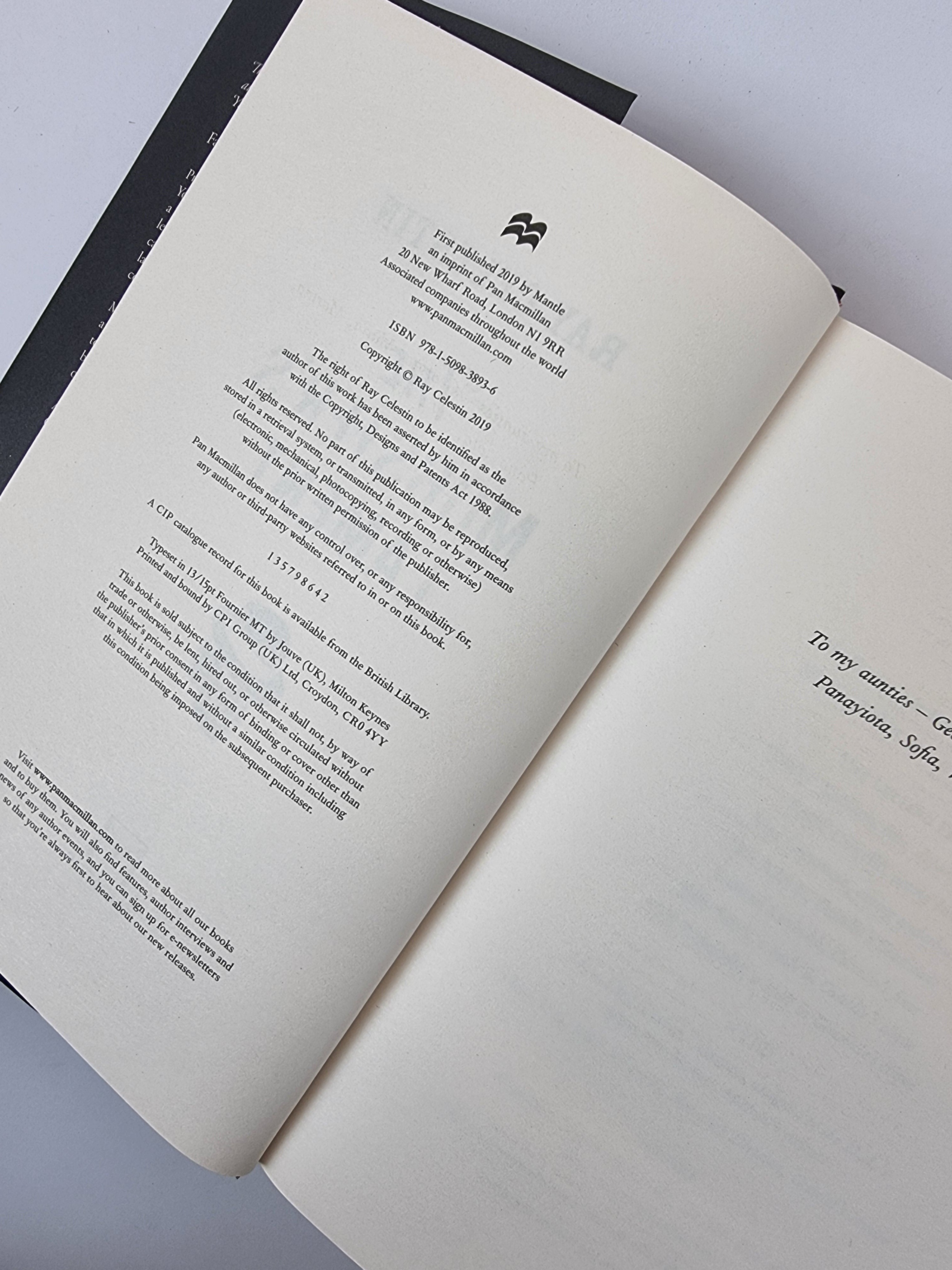 The Mobsters Lament City Blues Quartet Ray Celestin first edition vintage book copyright page