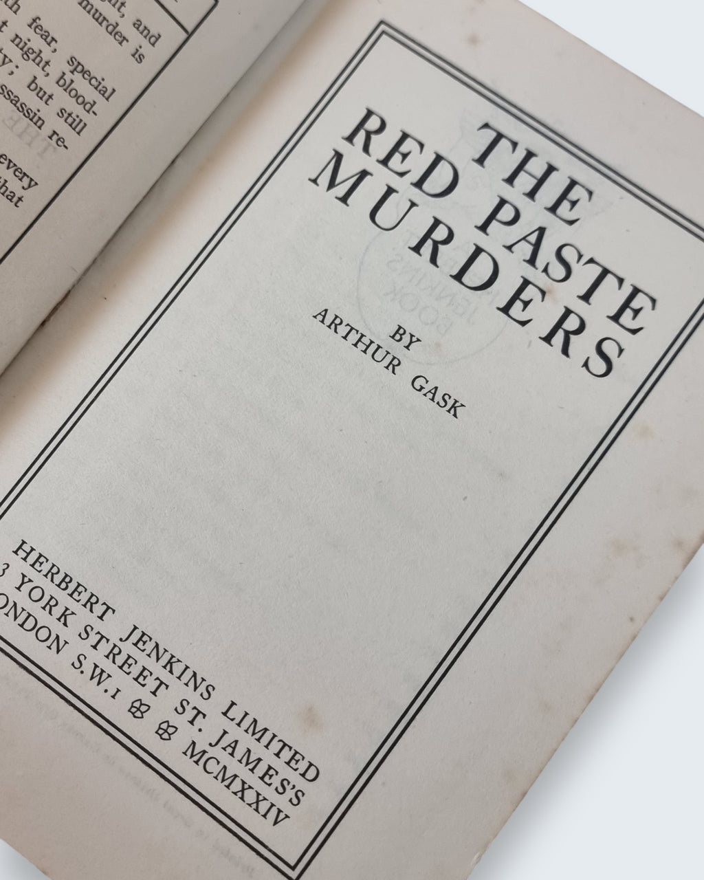 The Red Paste Murders Arthur Gask first edition vintage book title page