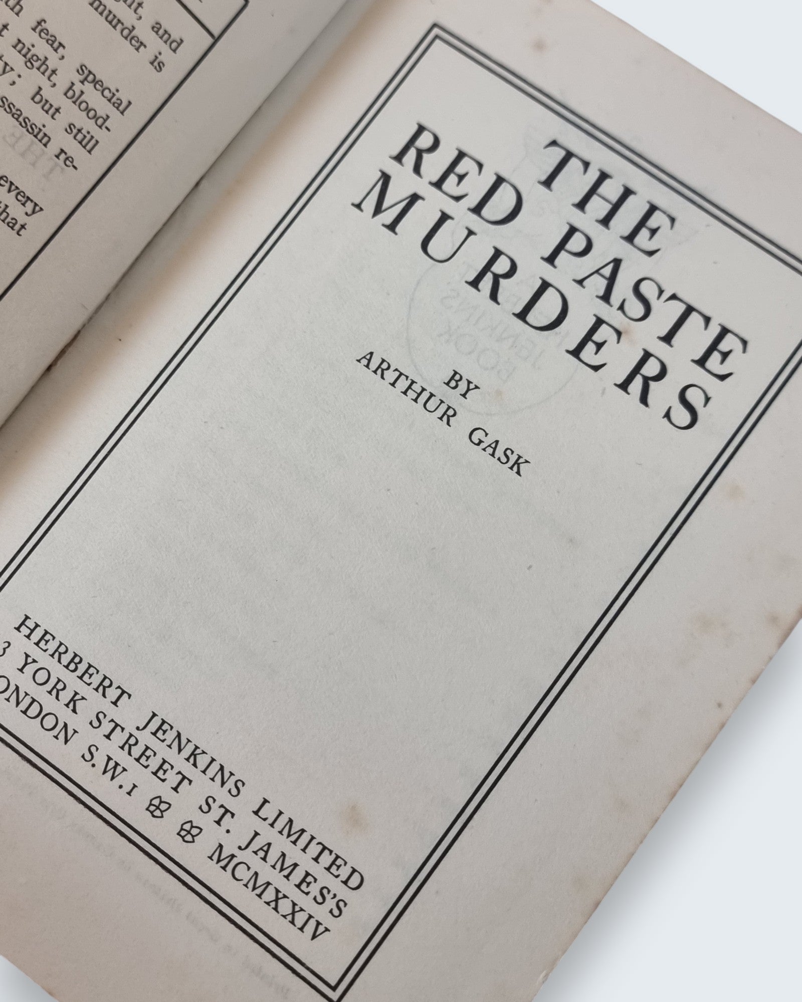 The Red Paste Murders Arthur Gask first edition vintage book title page