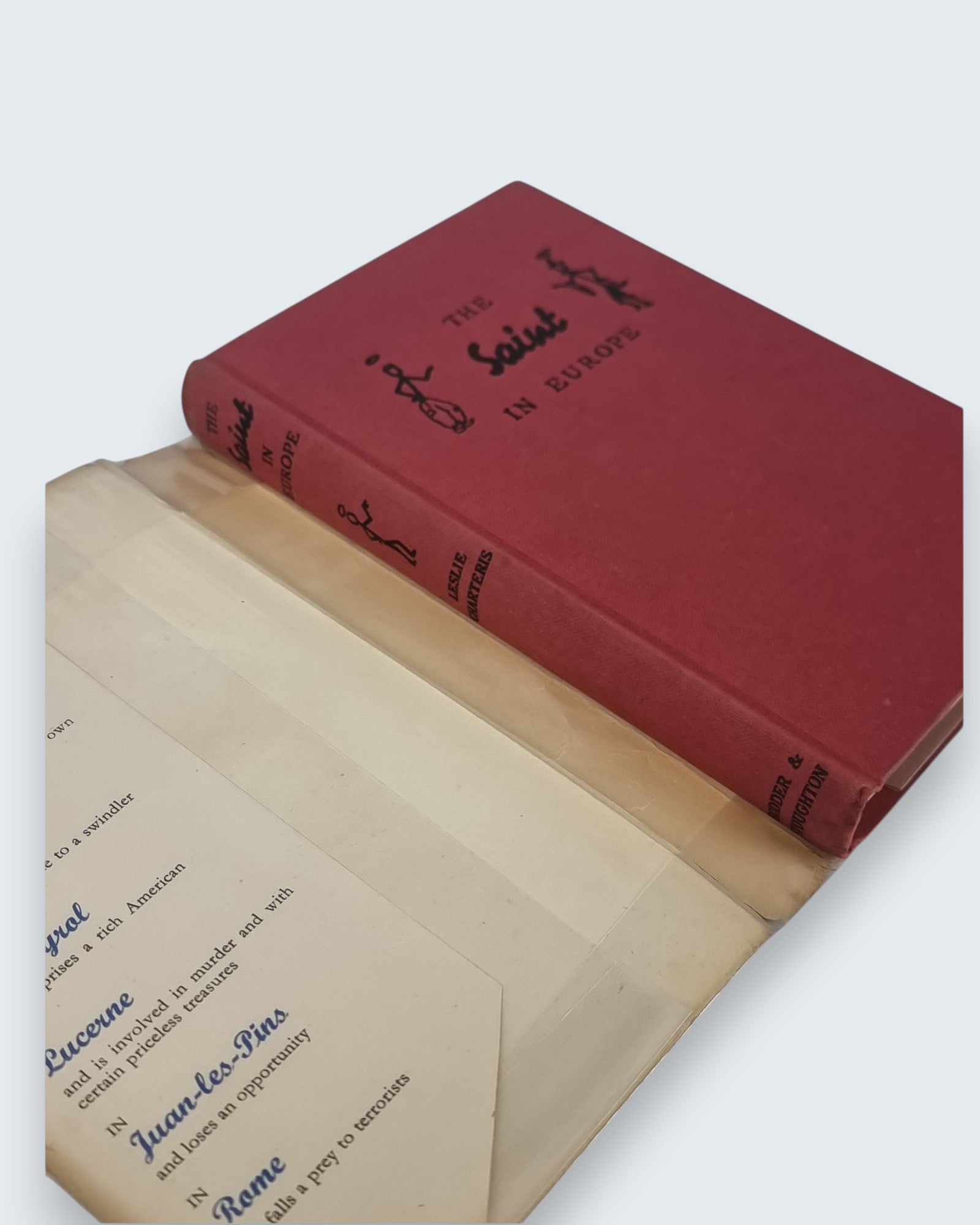 The Saint in Europe Leslie Charteris first edition vintage book open pages view and binding