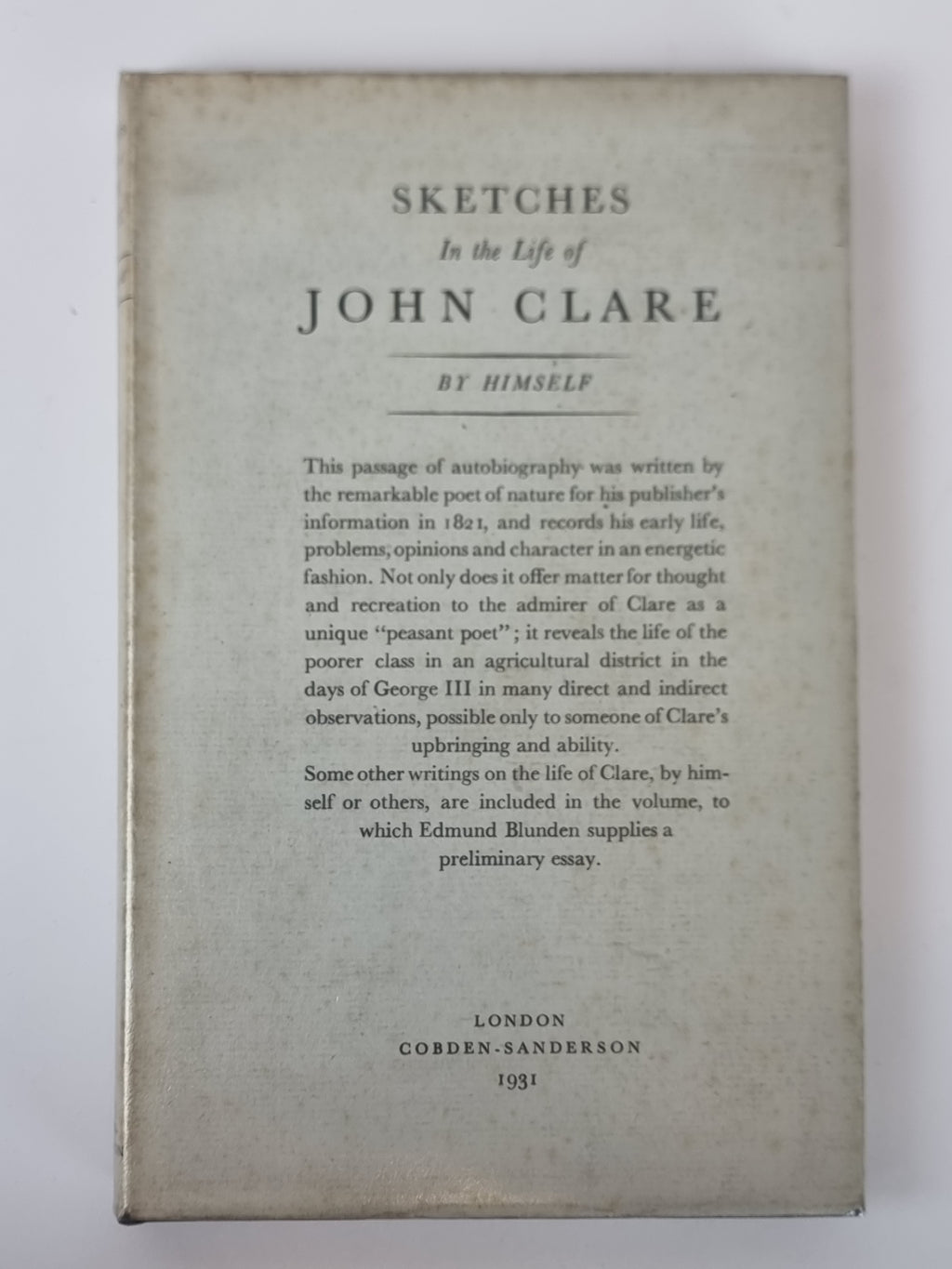 Sketches In the Life of John Clare by Himself — 1st Edition