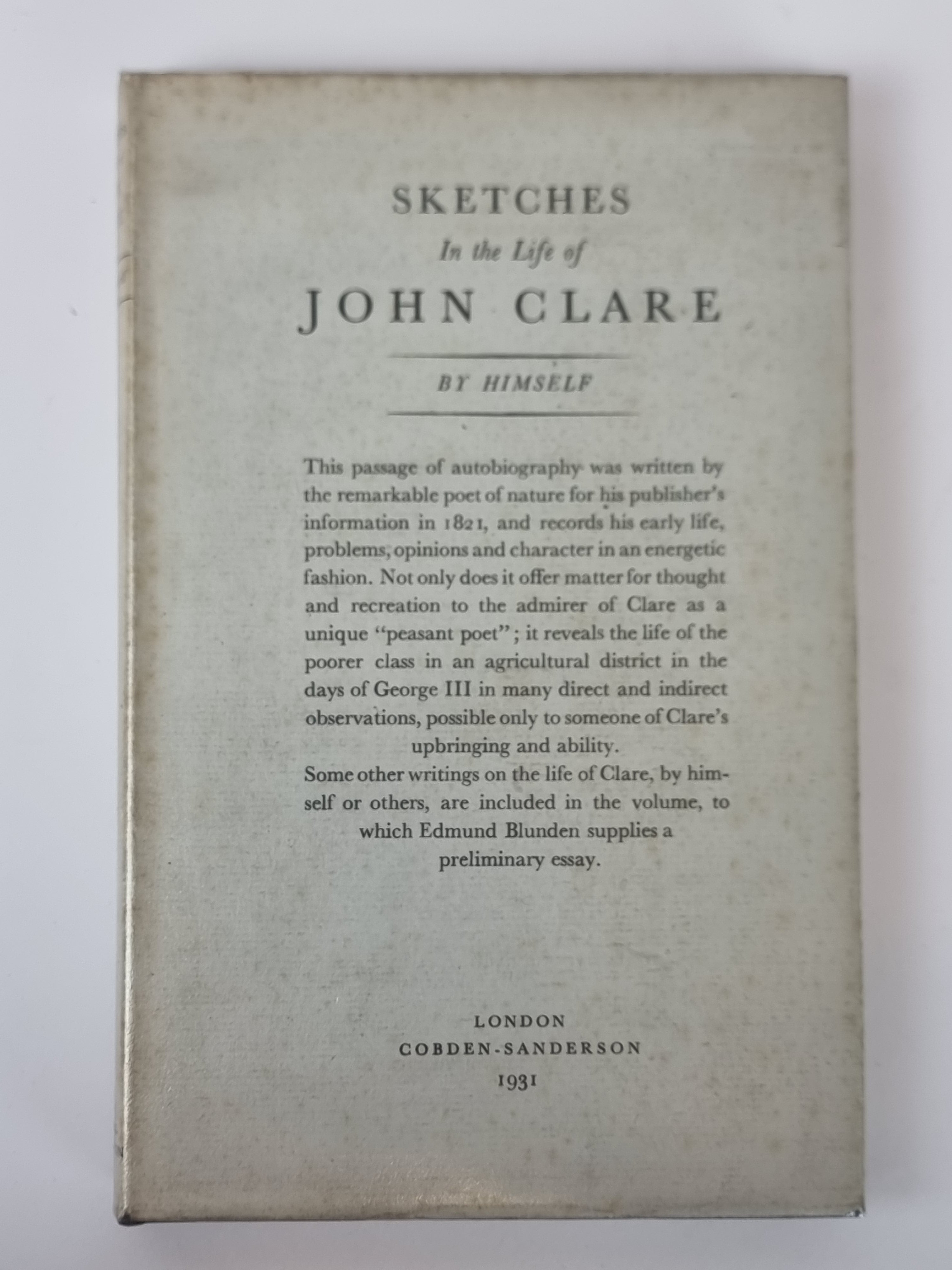 Sketches In the Life of John Clare by Himself — 1st Edition
