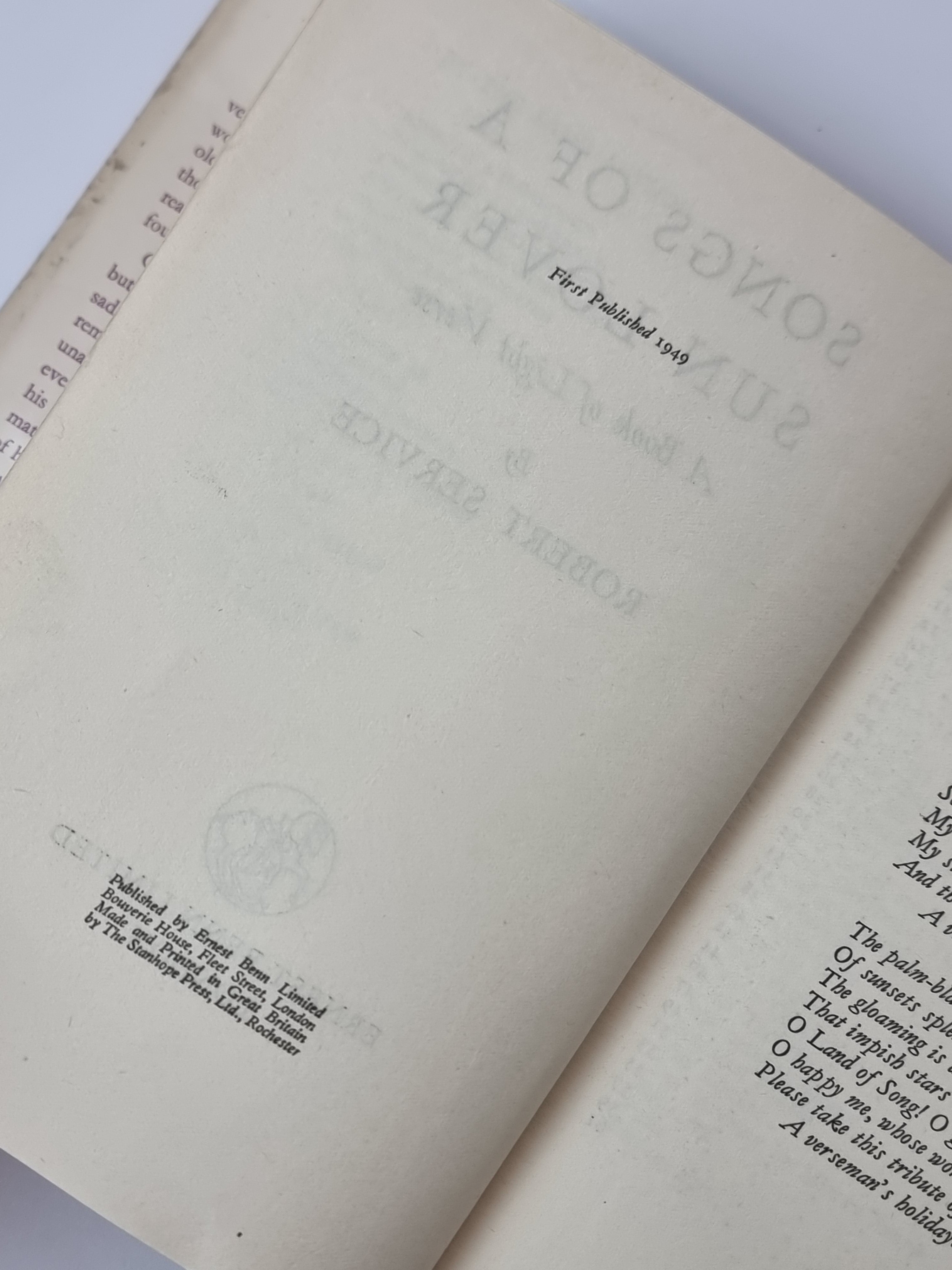 Songs of a Sun-lover, Robert Service — 1st Edition