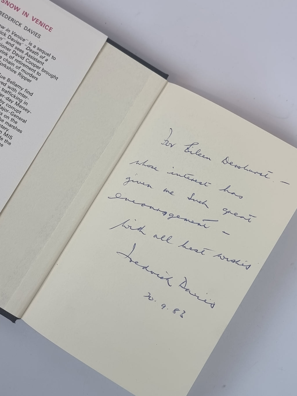 Snow In Venice, Frederick Davies — 1st Edition/Printing, Signed/Inscribed