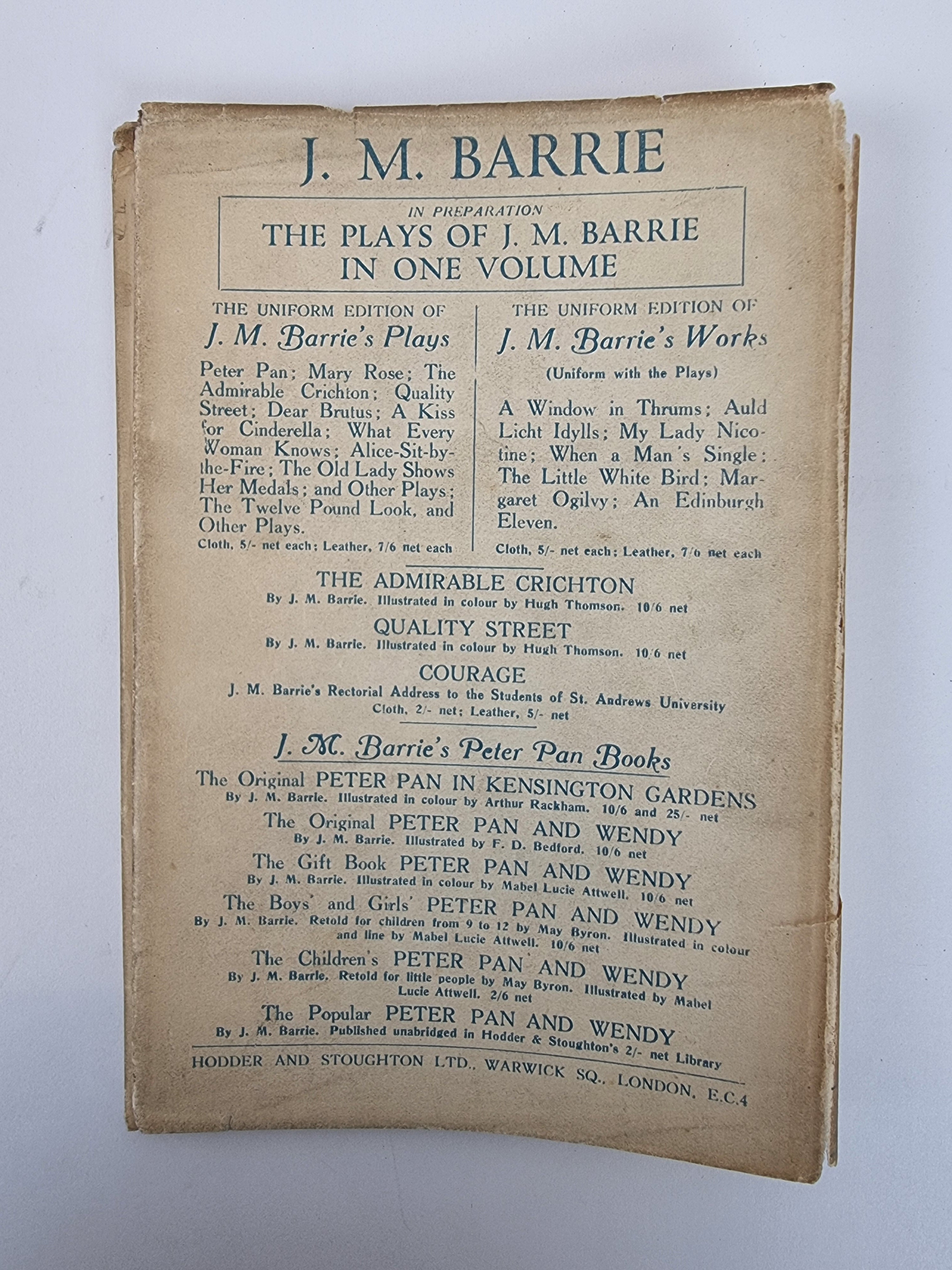 Peter Pan (The Plays of J. M. Barrie) — 1st Edition