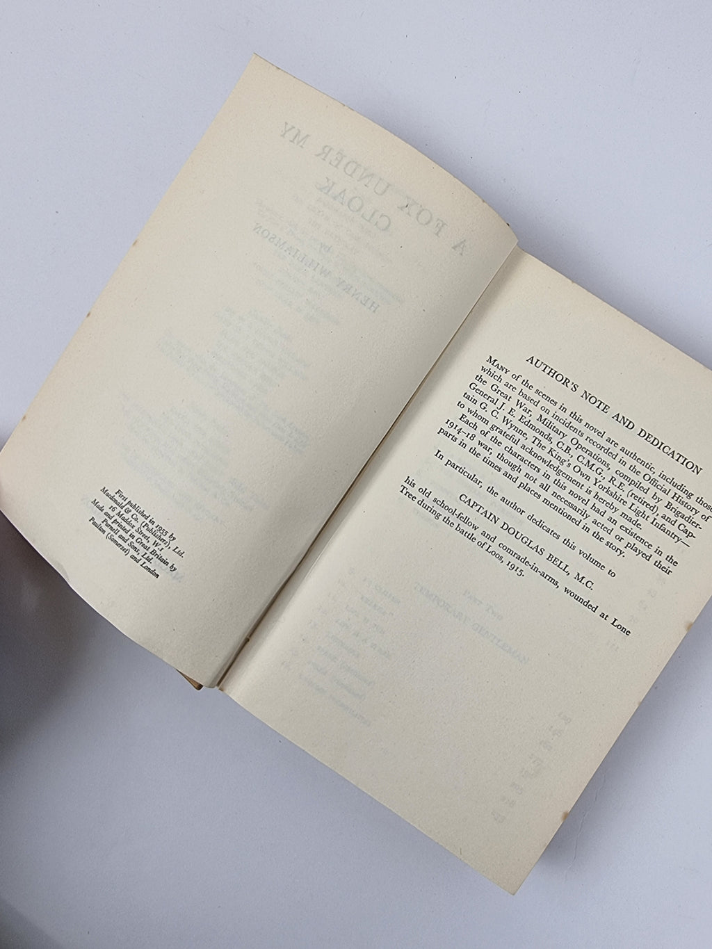 A Fox Under My Cloak, Henry Williamson — 1st Edition/Printing