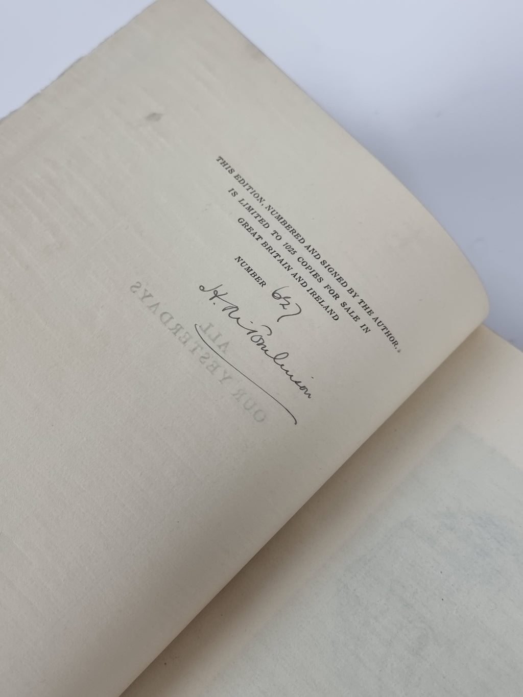 All Our Yesterdays, H. M. Tomlinson — Limited Signed Edition