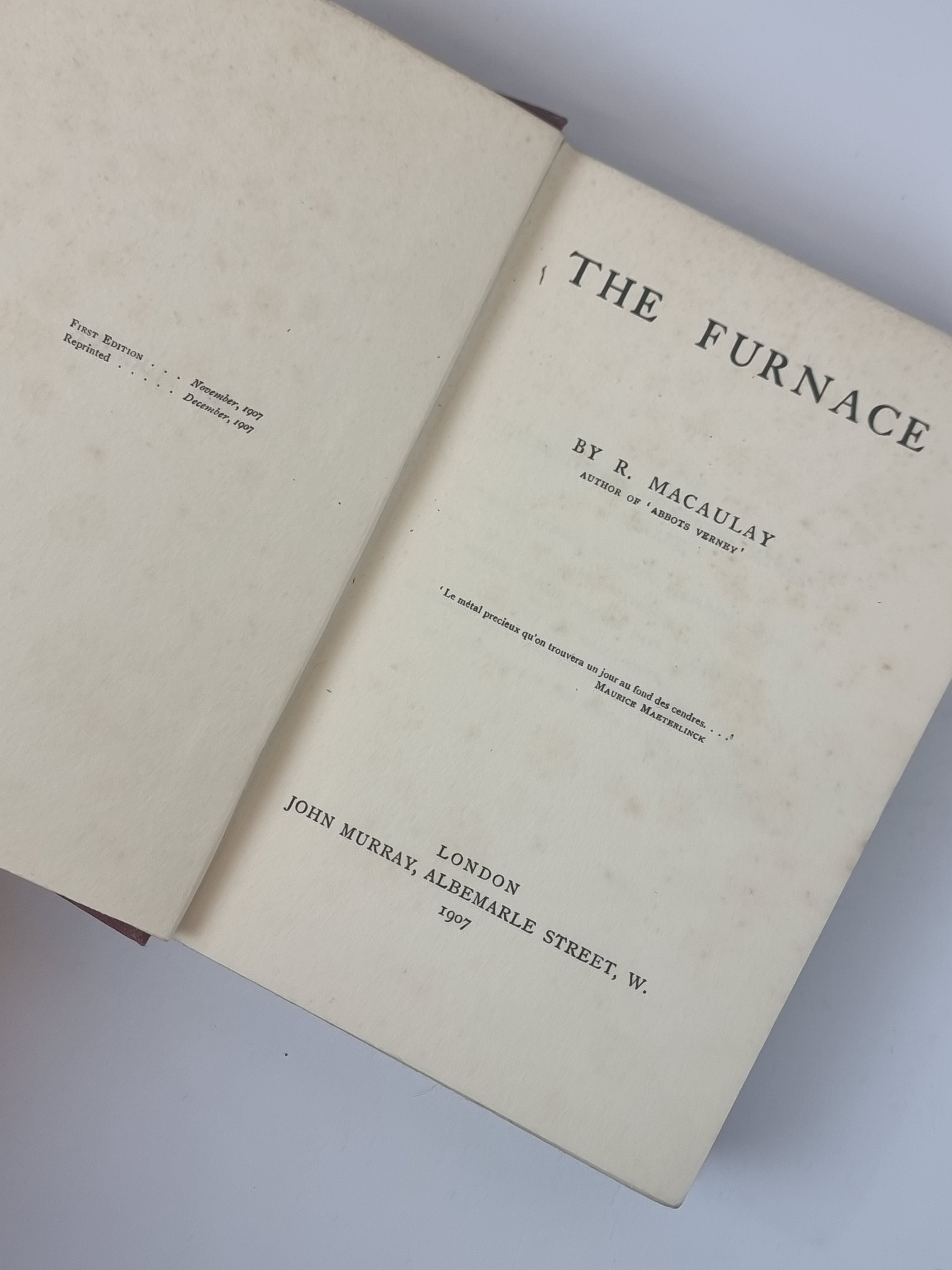 The Furnace, R. Macaulay — 1st Edition, Second Impression