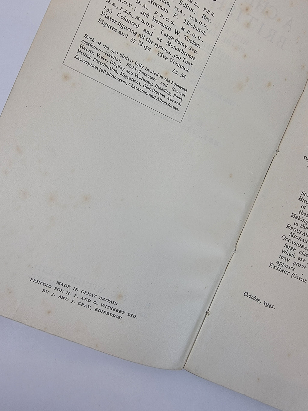 A Check-List of British Birds, H. F. Witherby — Revised Edition