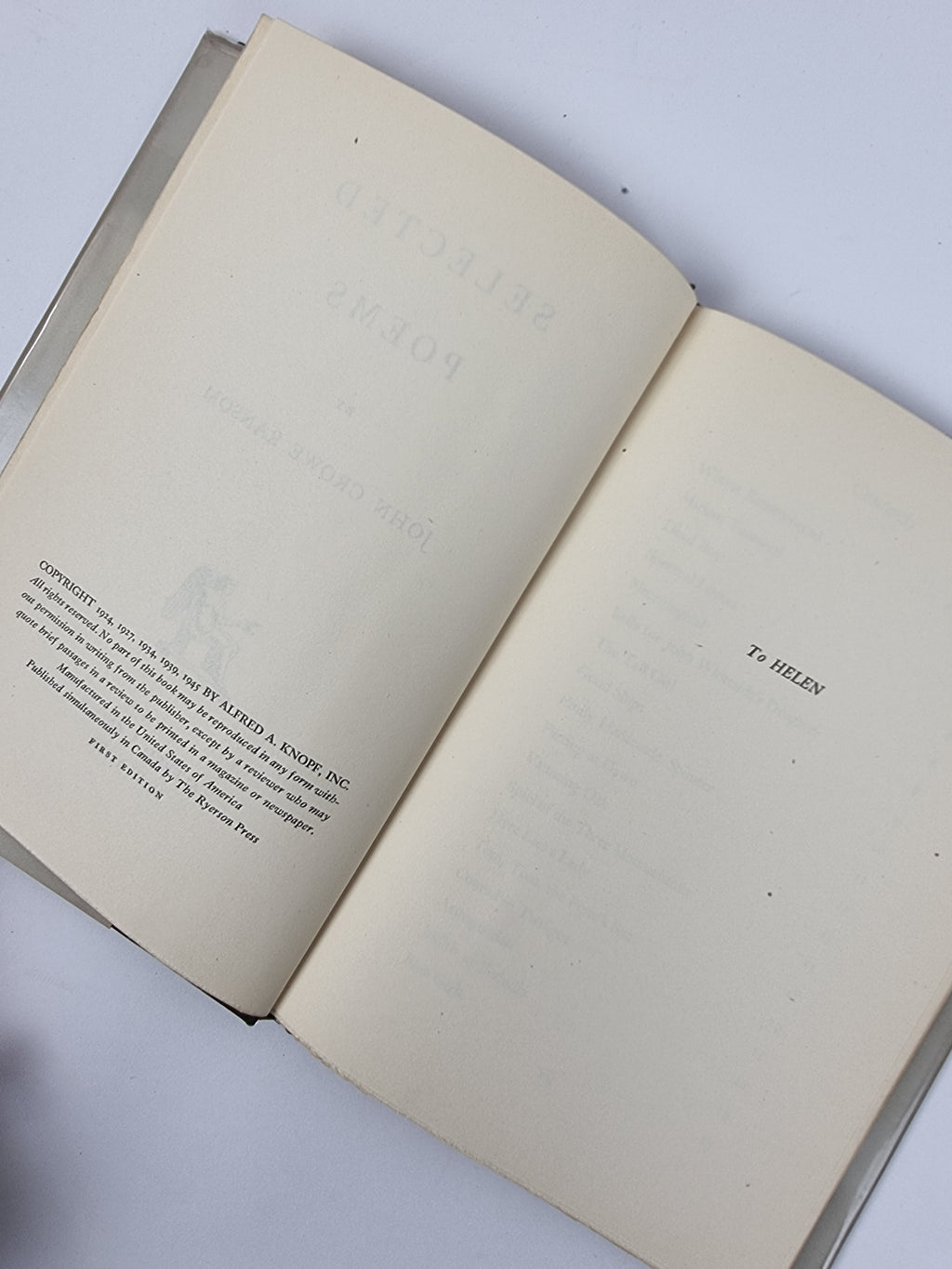 Selected Poems, John Crowe Ransom — 1st Edition/Printing