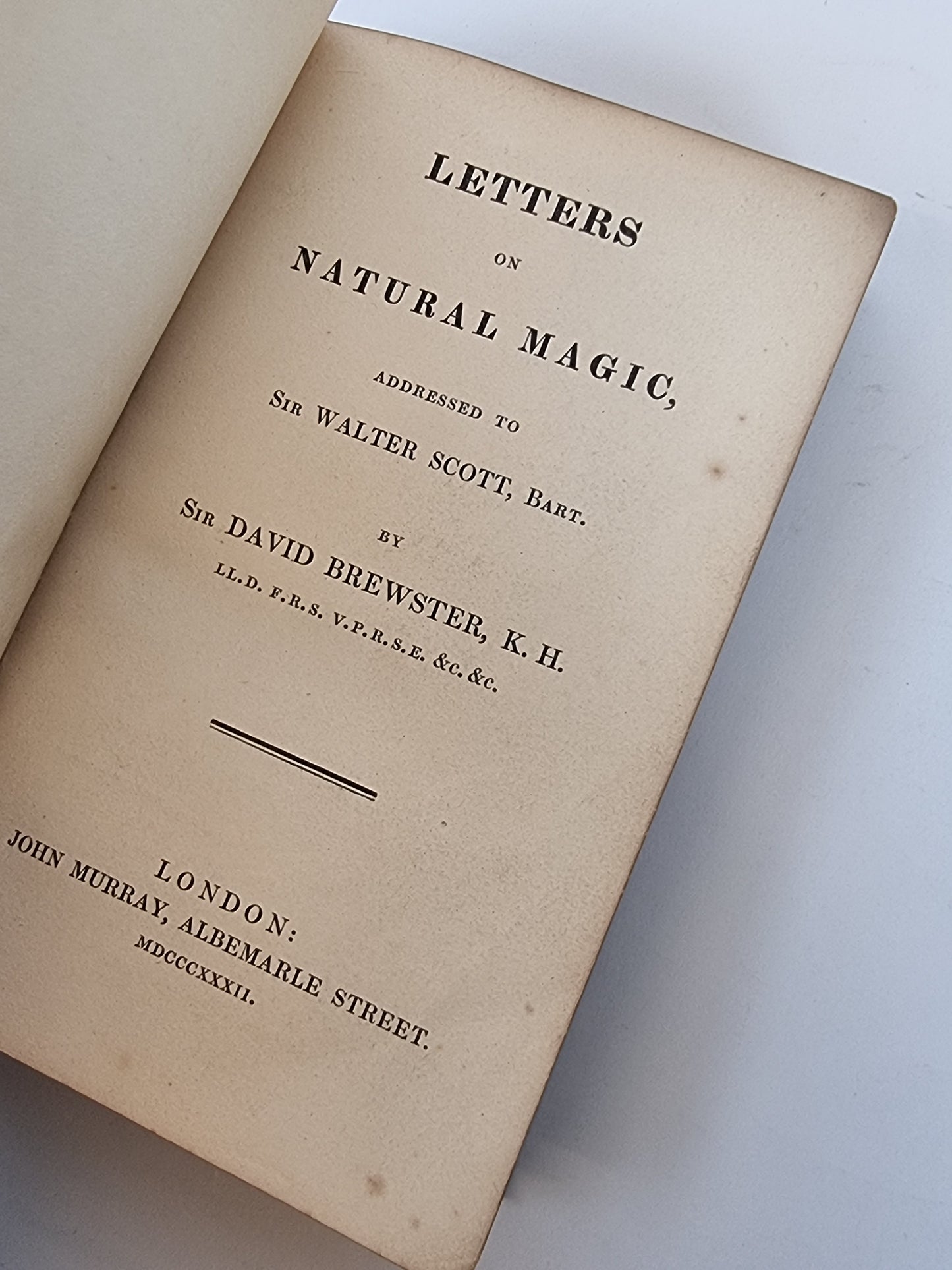 Letters of Natural Magic, Sir David Brewster — 1st Edition