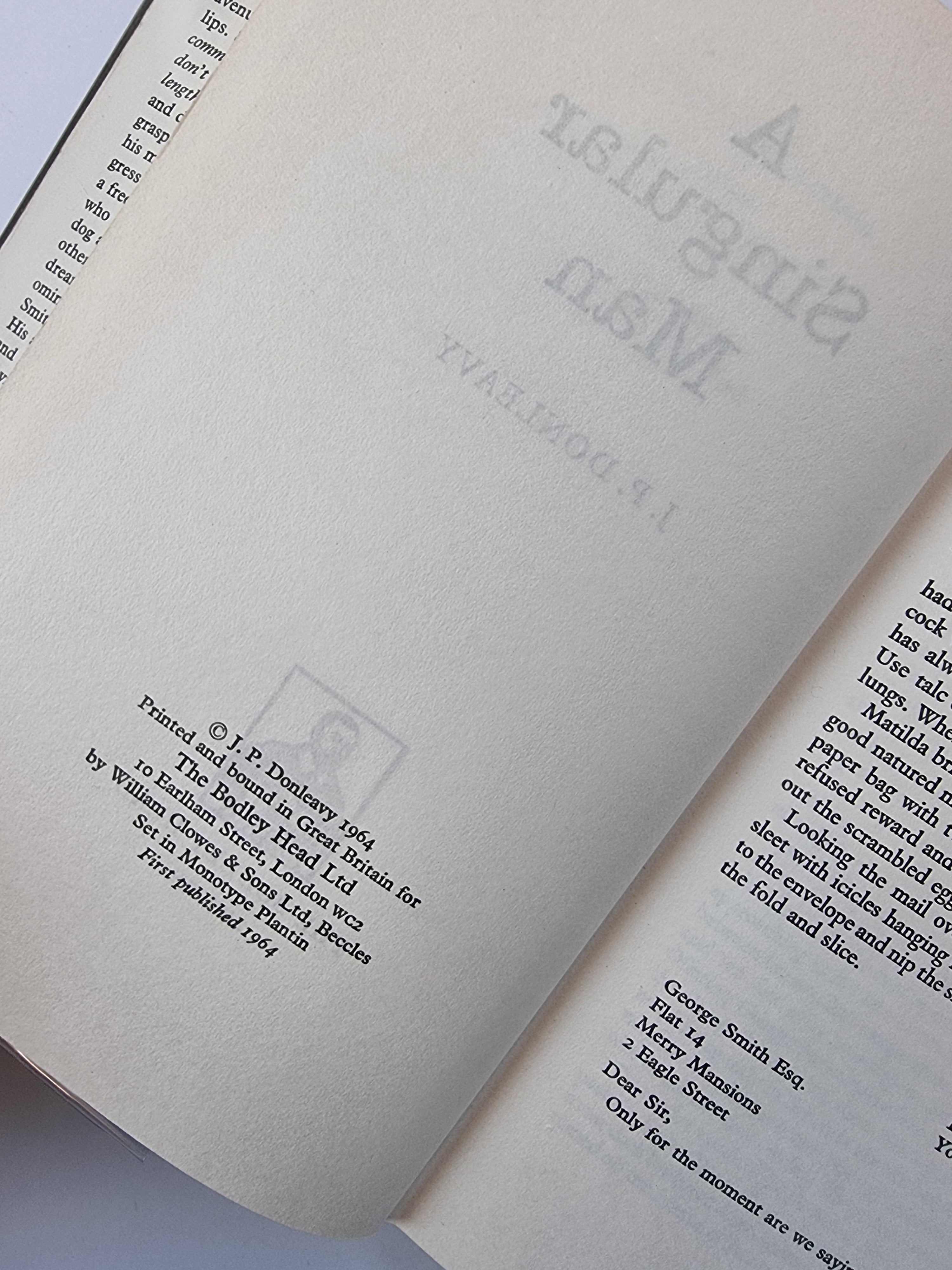 A Singular Man, J. P. Donleavy — 1st Edition