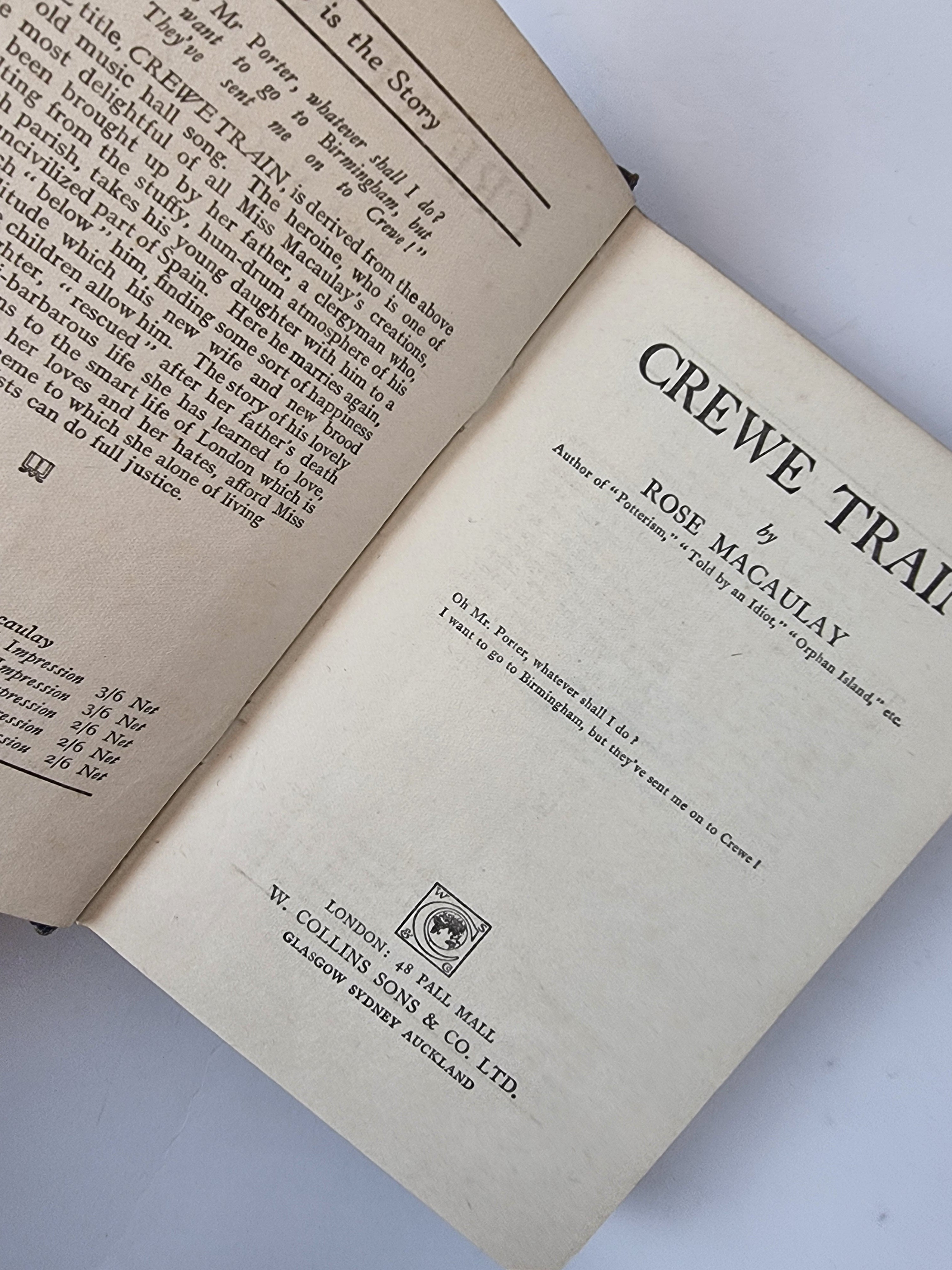 Crewe Train, Rose Macaulay — 1st Edition/Printing
