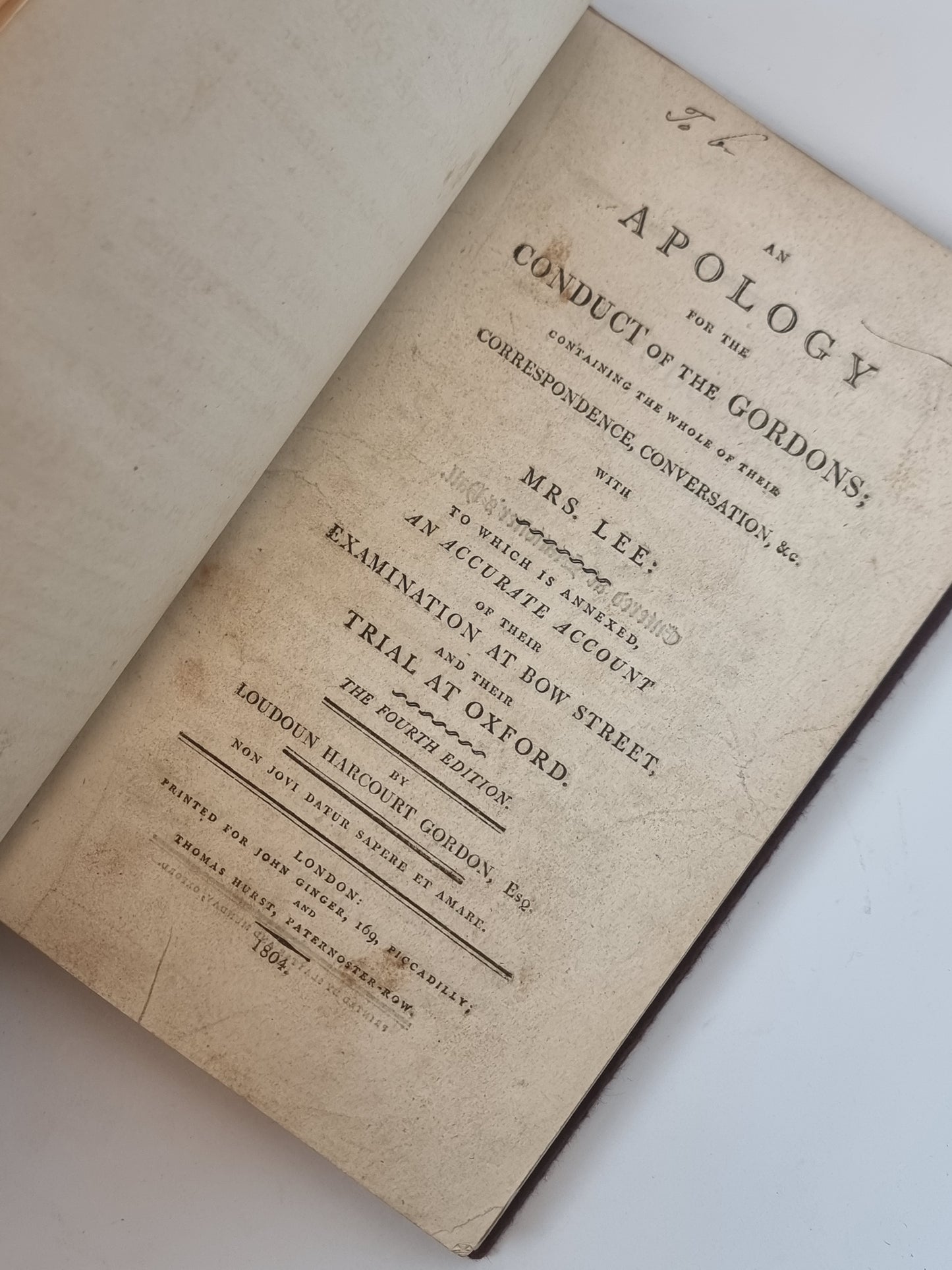 An Apology for the Conduct of the Gordons, Loudoun Harcourt Gordon — 1st Ed