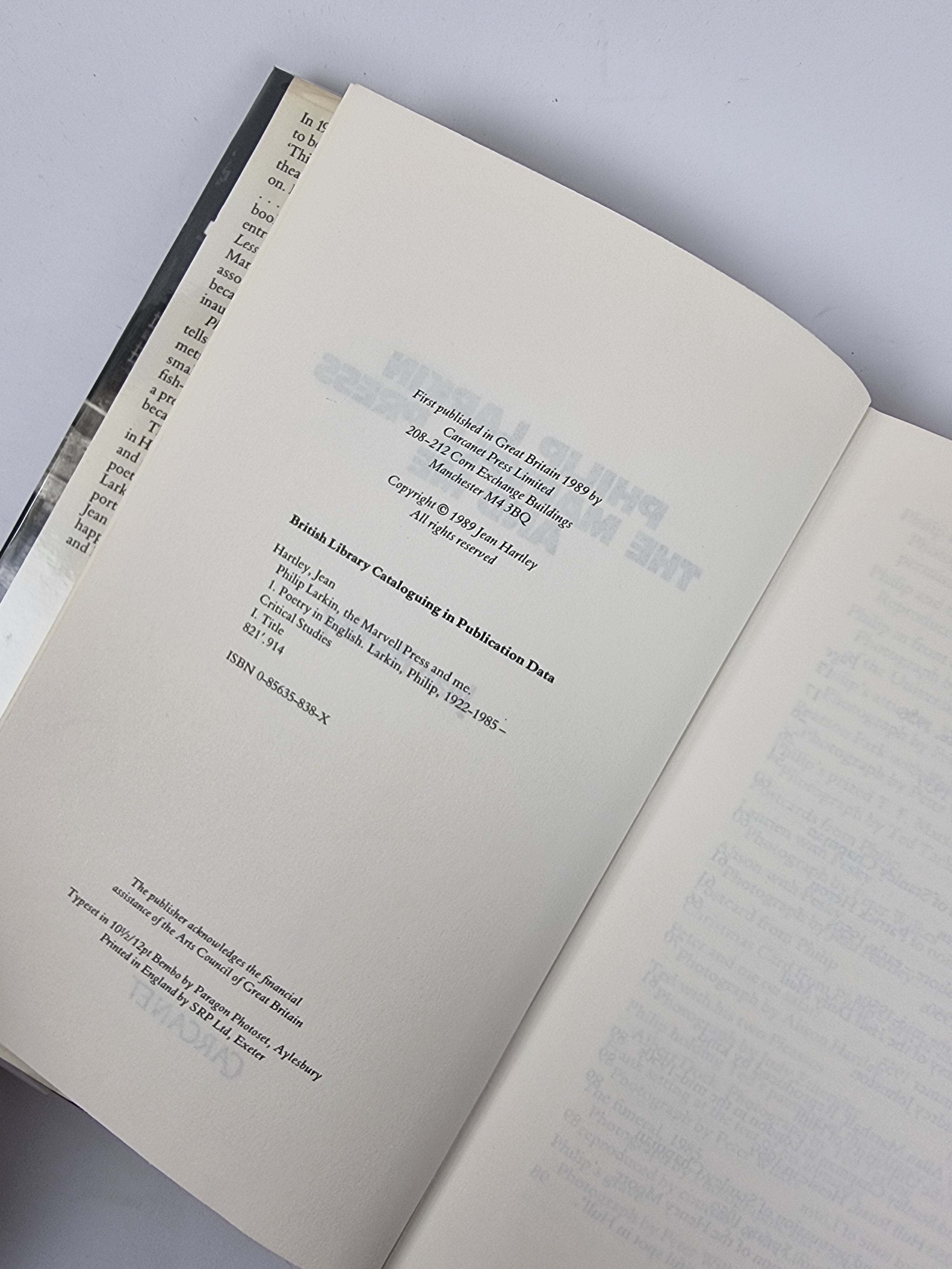 Philip Larkin, The Marvell Press and Me, Jean Hartley — 1st Edition/Printing, Signed