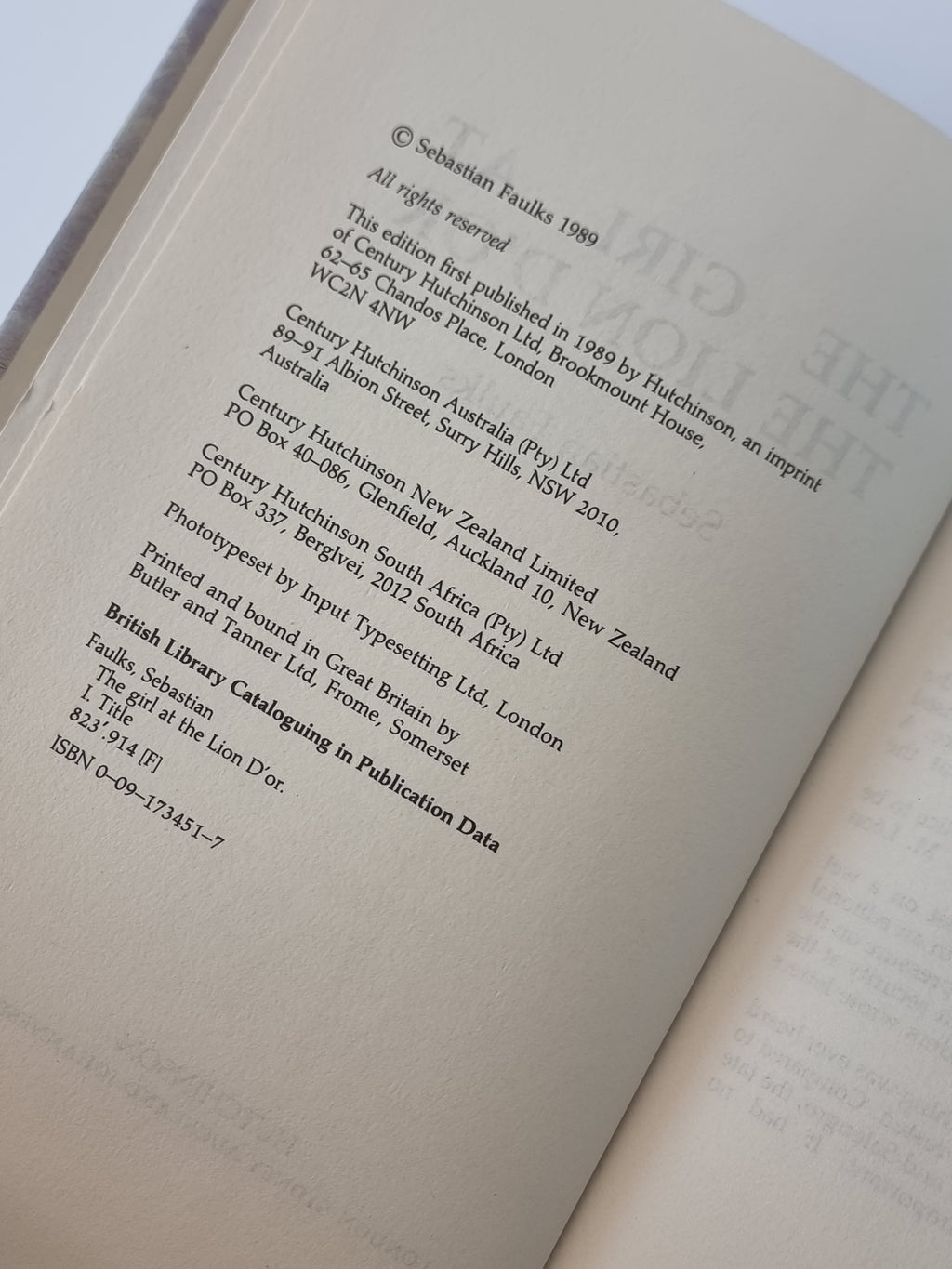 The Girl at the Lion D'Or, Sebastian Faulks — 1st Edition