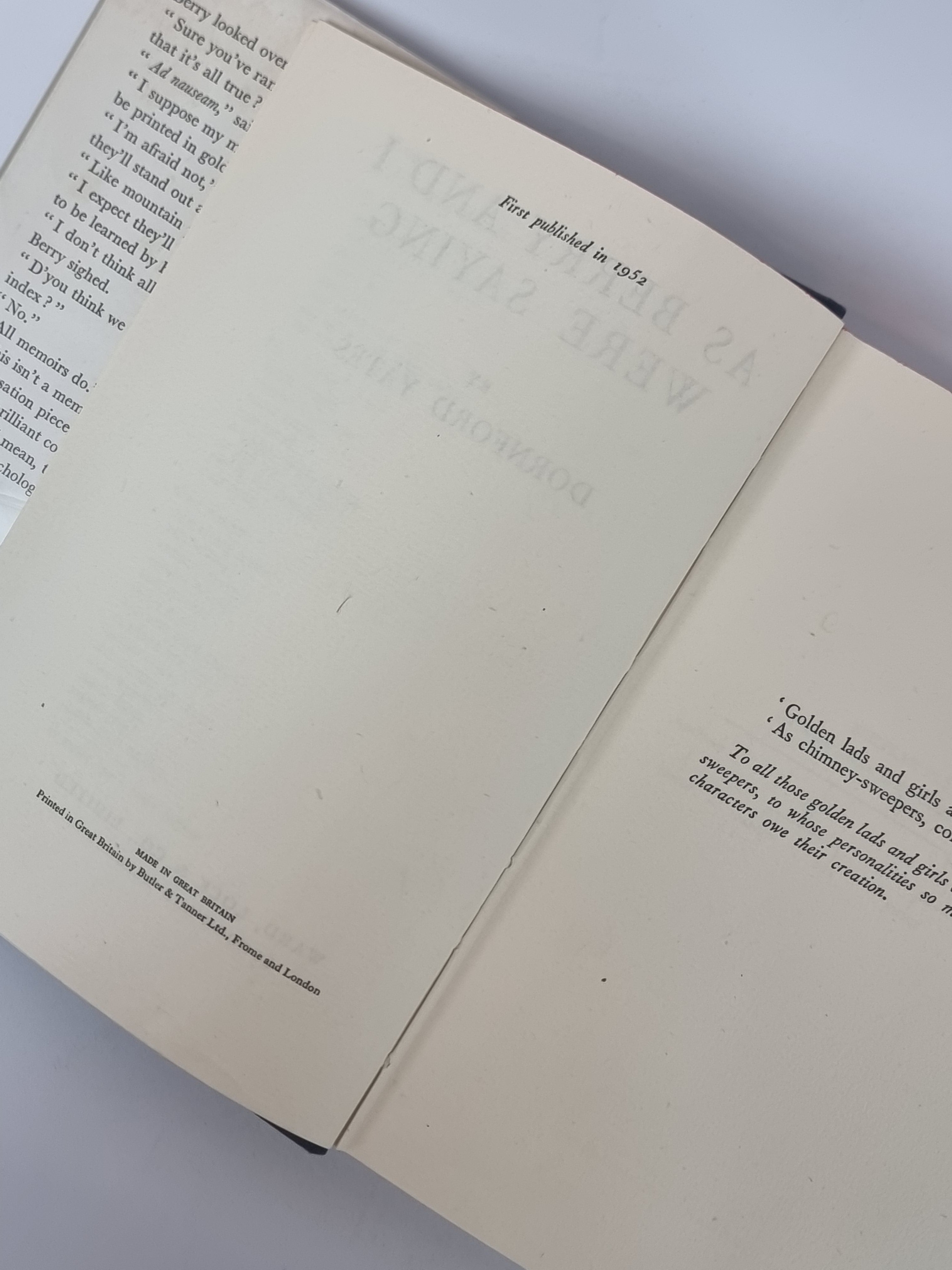 As Berry and I Were Saying, Dornford Yates — 1st Edition