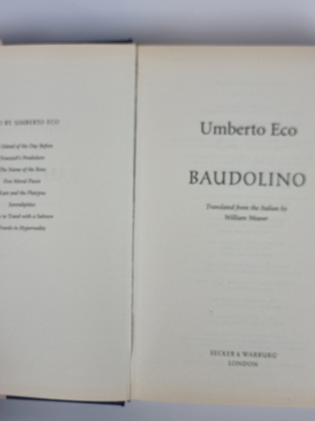 Baudolino, Umberto Eco — 1st Edition (2002)