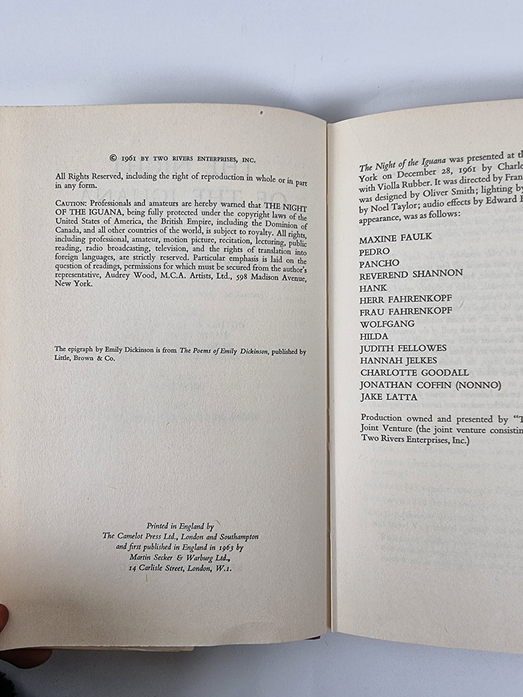The Night of the Iguana, Tennessee Williams — 1st Edition