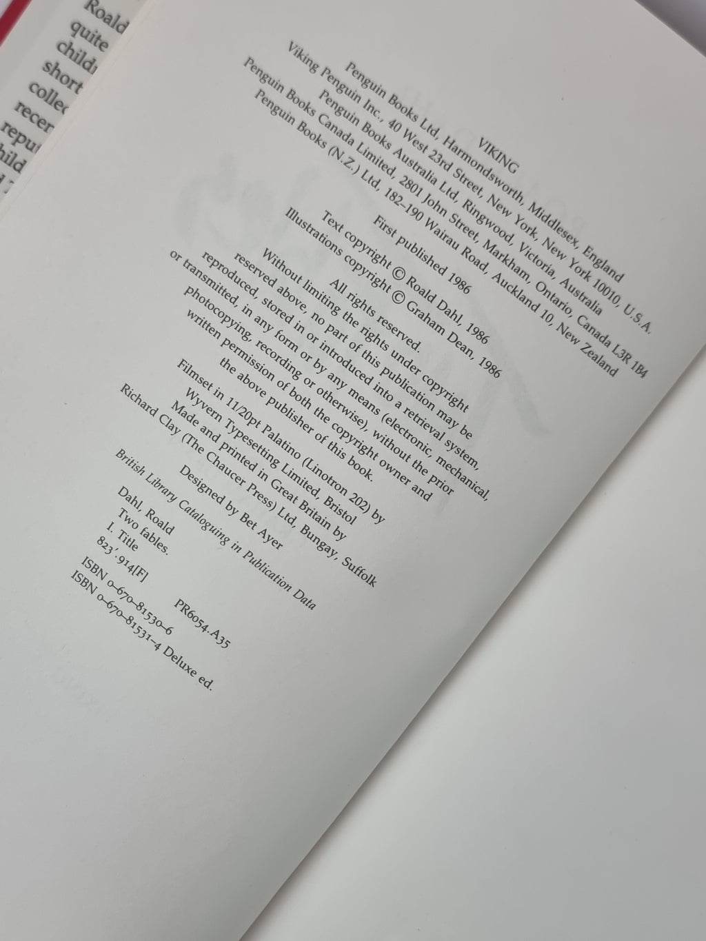 Two Fables, Roald Dahl — 1st Edition/Printing