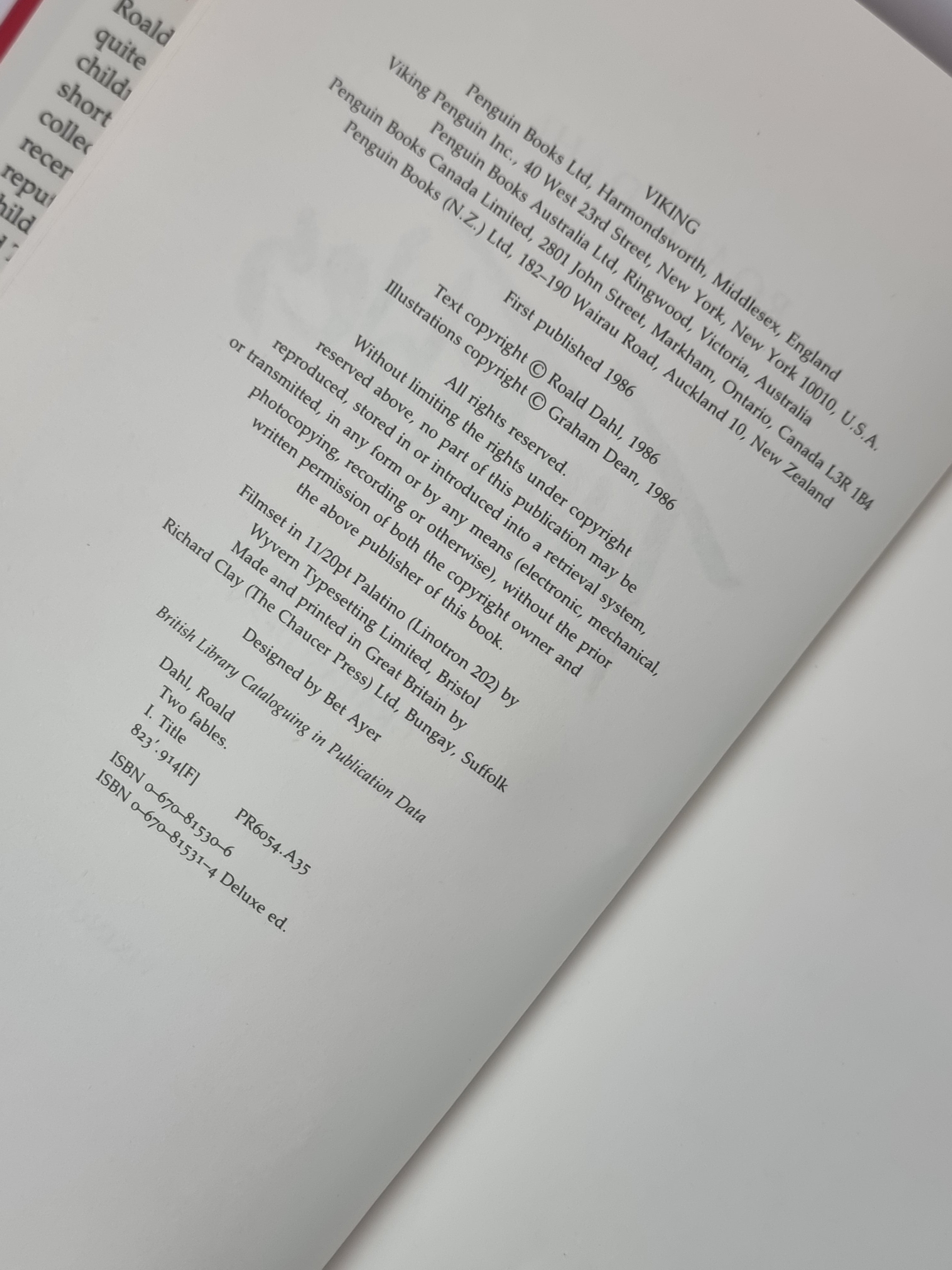 Two Fables, Roald Dahl — 1st Edition/Printing