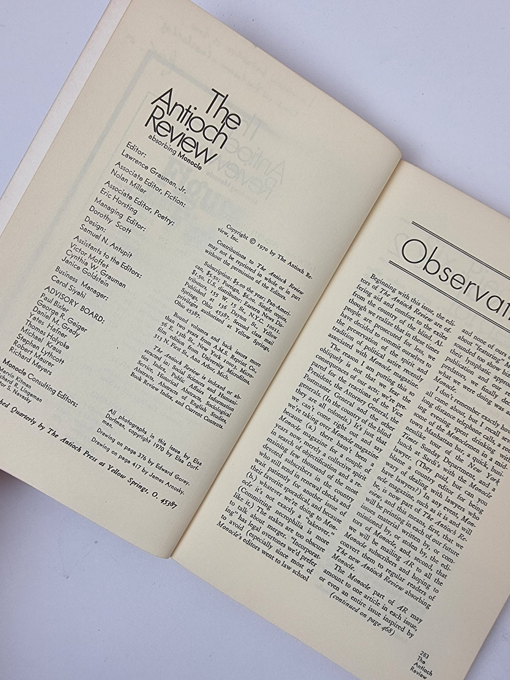 The Antioch Review, Special Double Issue:Fall/Winter 1970 - 1971