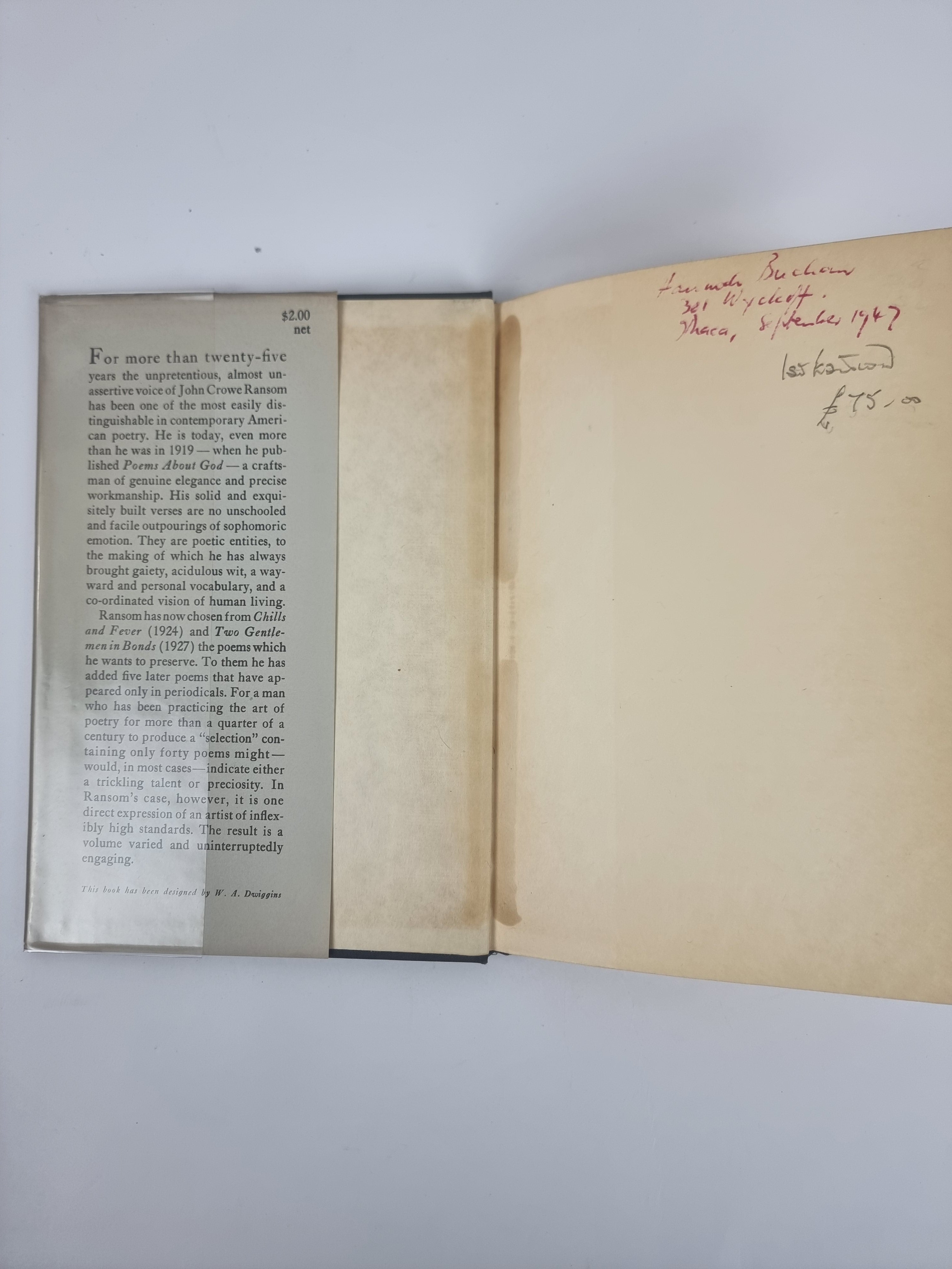Selected Poems, John Crowe Ransom — 1st Edition/Printing