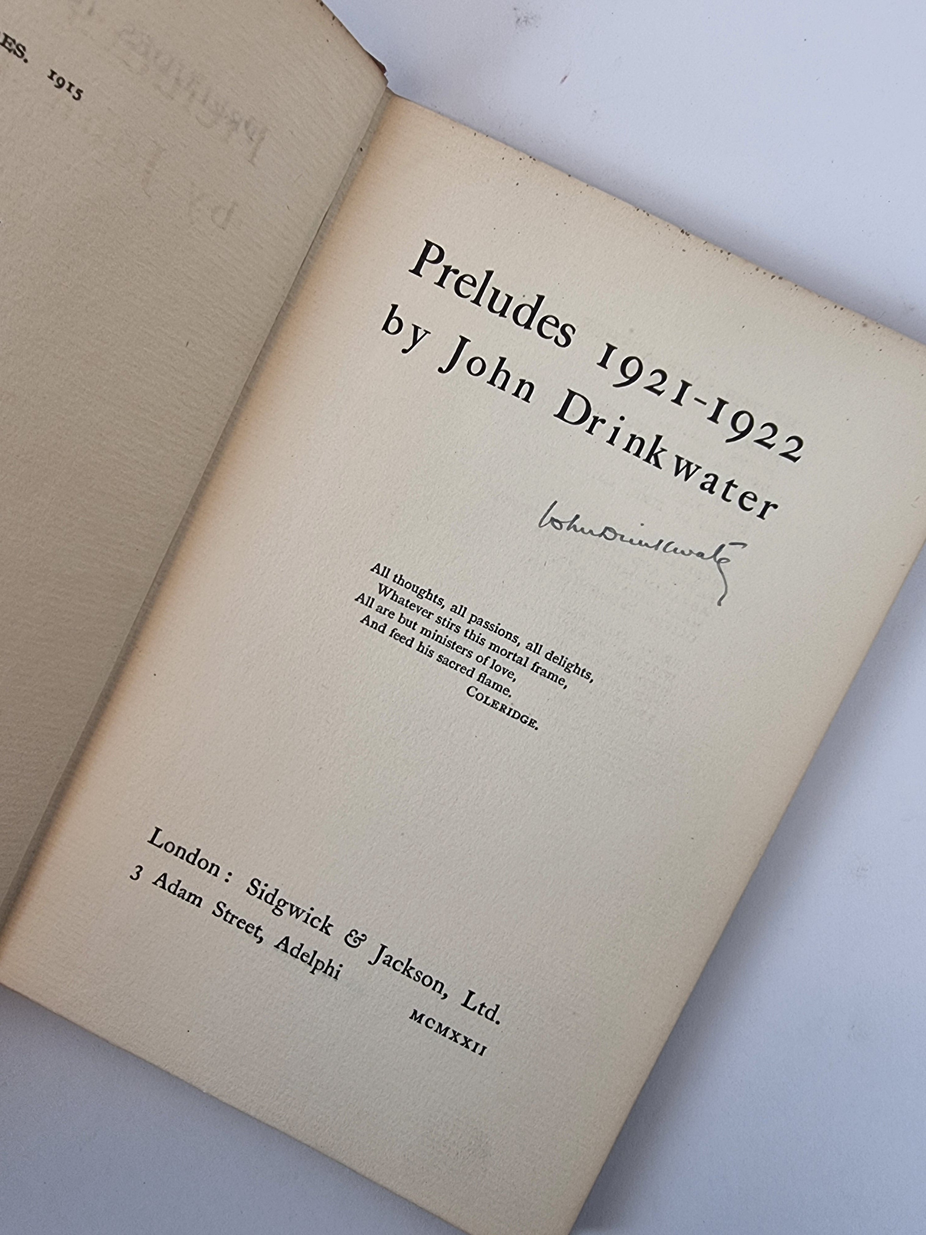Preludes: 1921 - 1922, John Drinkwater — 1st Edition, Signed