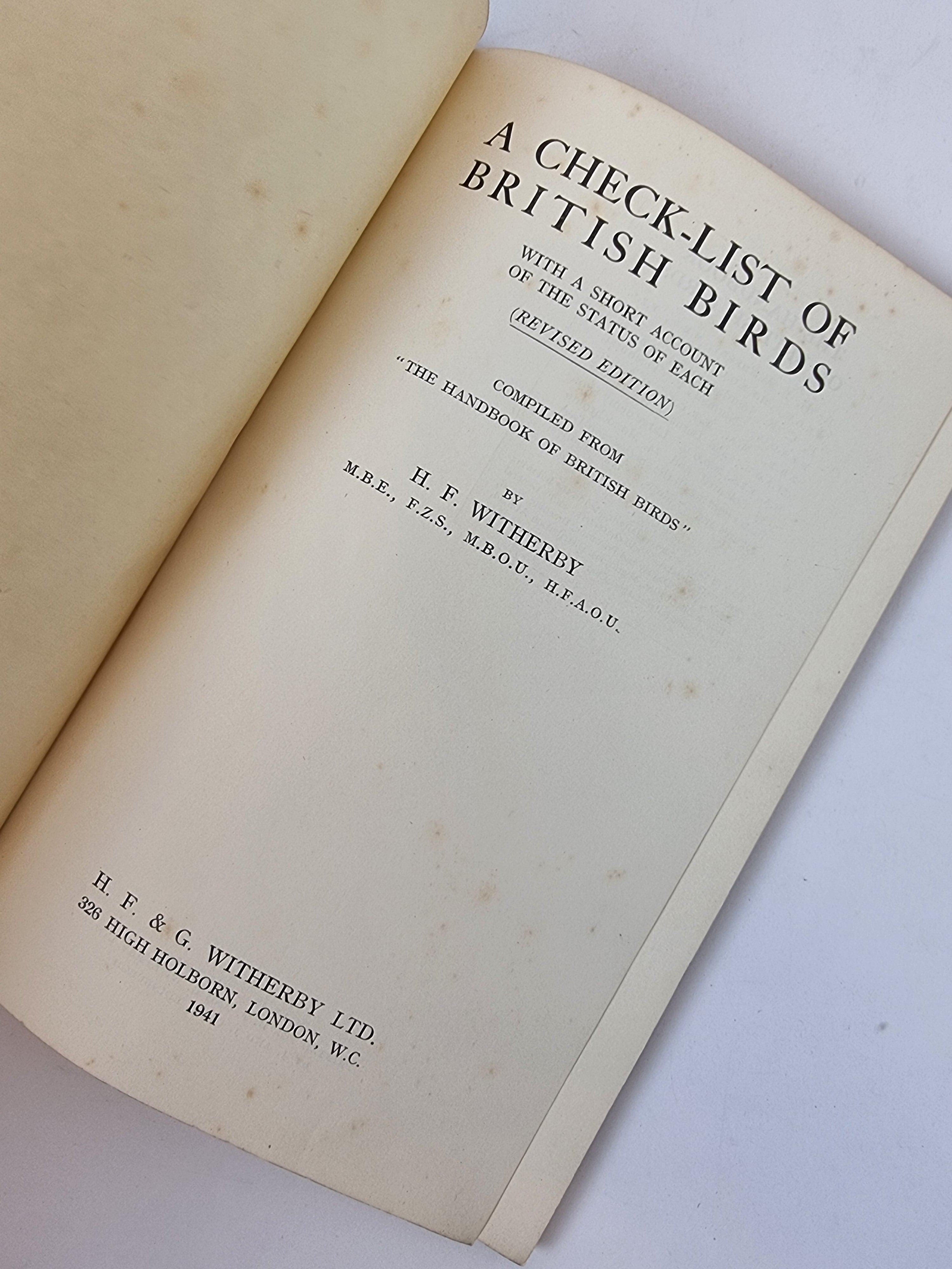 A Check-List of British Birds, H. F. Witherby — Revised Edition